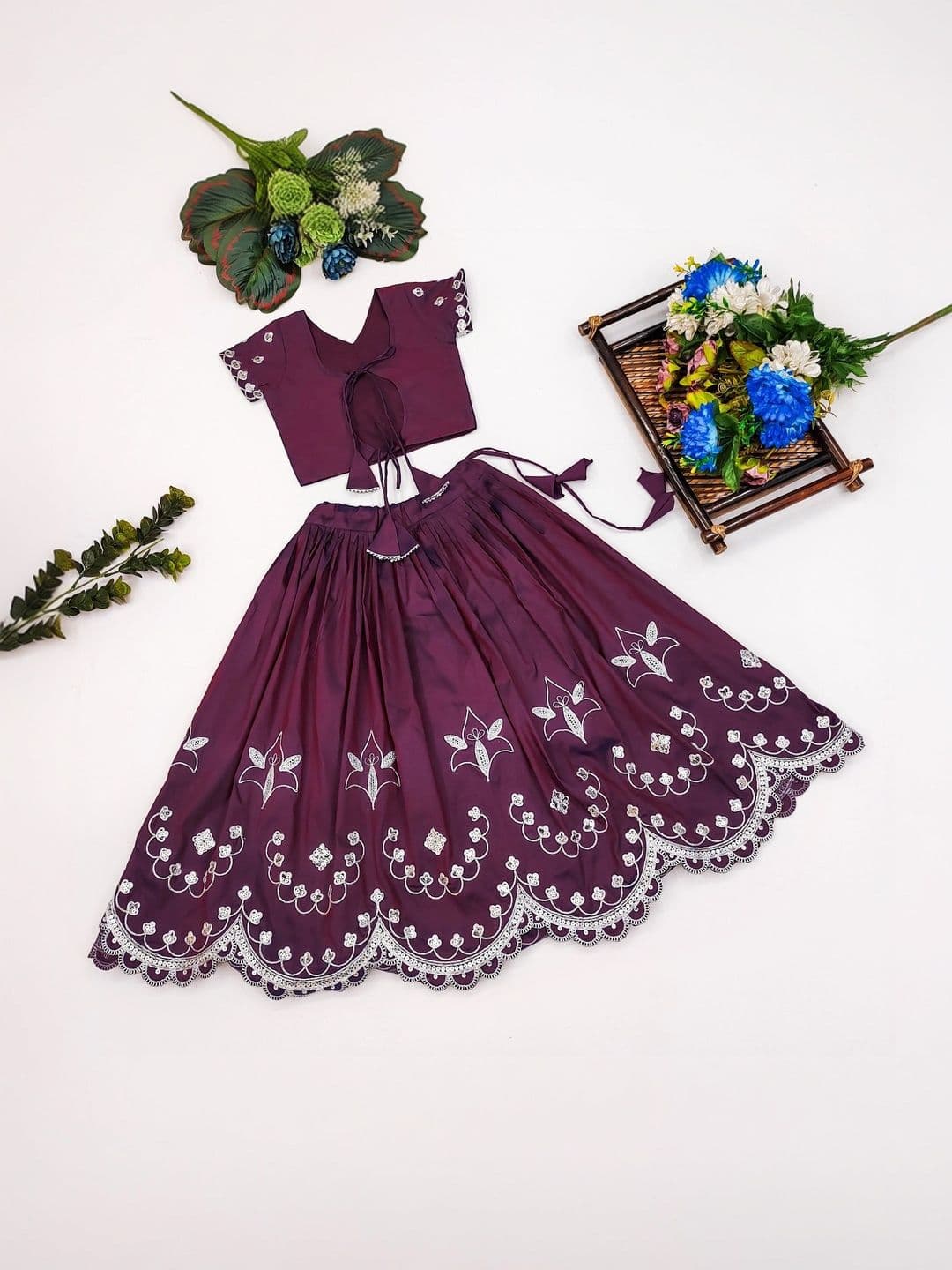 Sangria Girls Embellished Thread Work Ready to Wear Lehenga & thumbnail 5