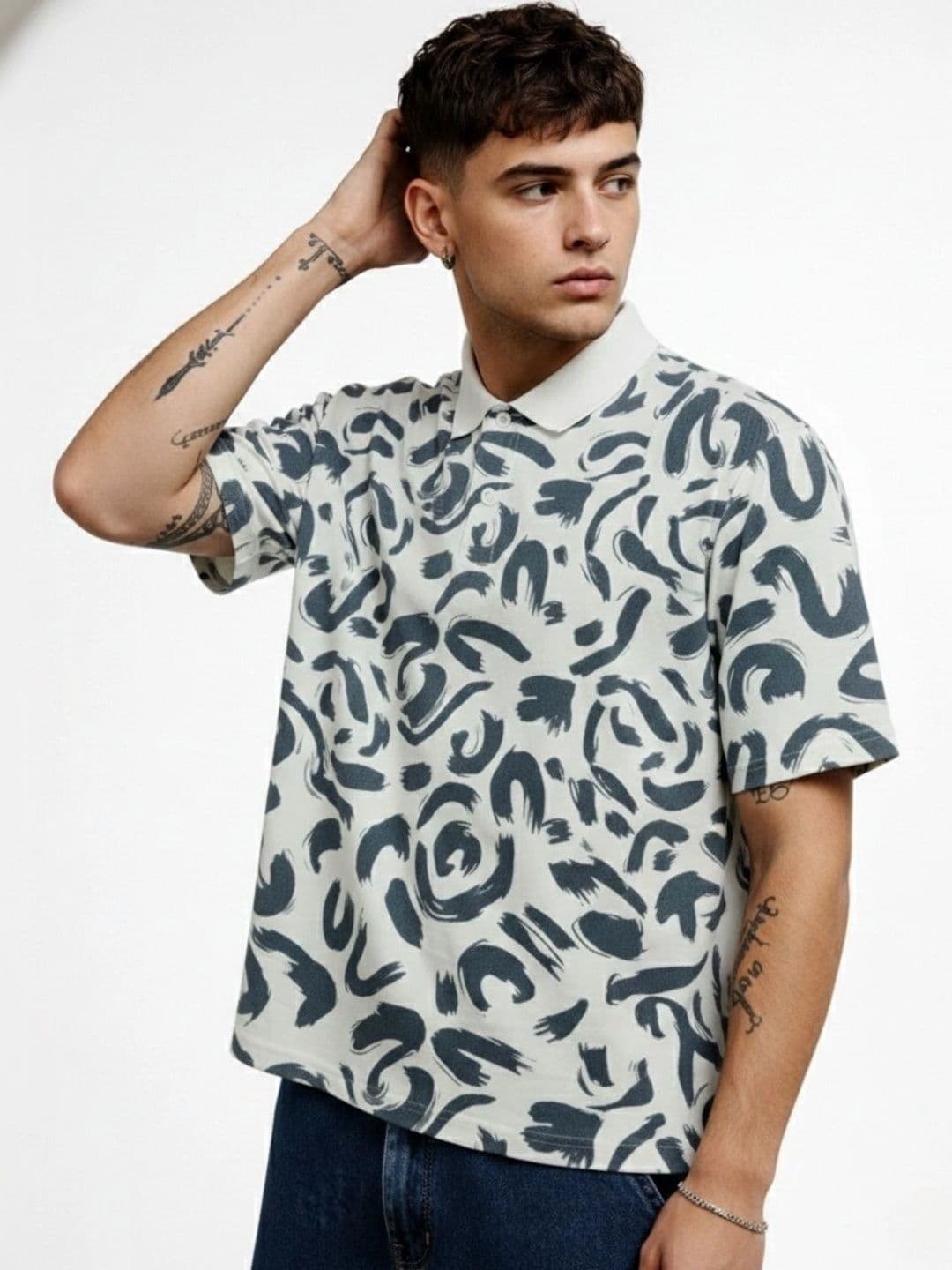 HERE&NOW Men Printed Polo Collar T-shirt thumbnail 3