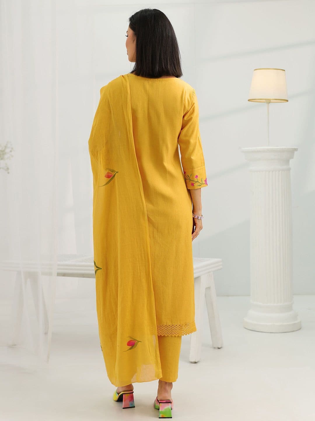 Libas Women Solid Embroidered Kurta with Trousers & Dupatta thumbnail 6