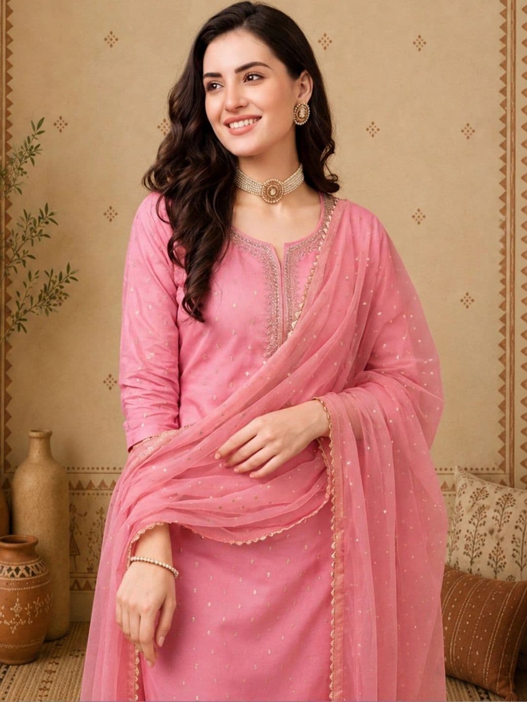 Anouk Women Printed Regular Kurta with Trousers & With Dupatta thumbnail 2
