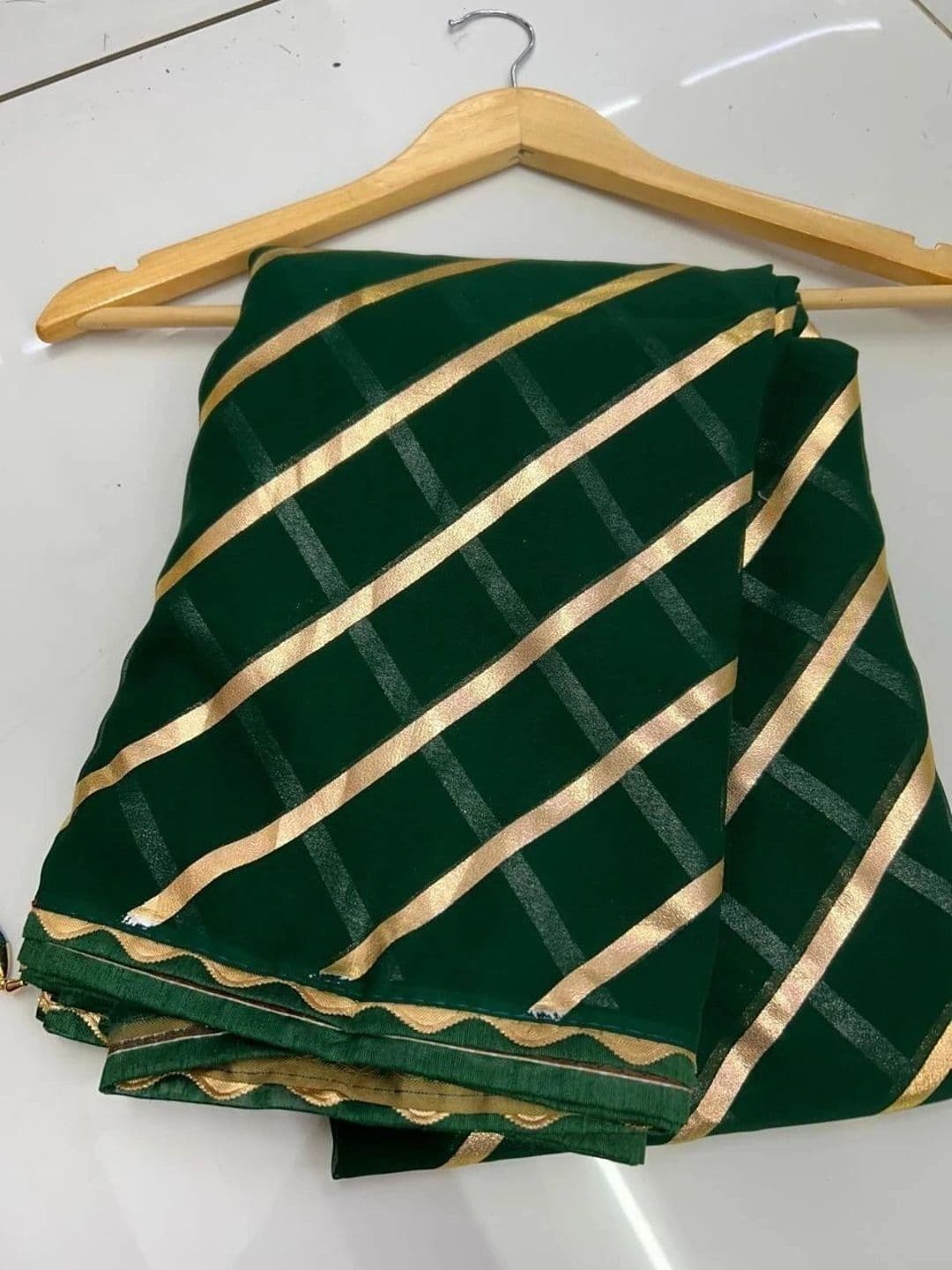 RENBRIZA Striped Zari Poly Georgette Saree thumbnail 2