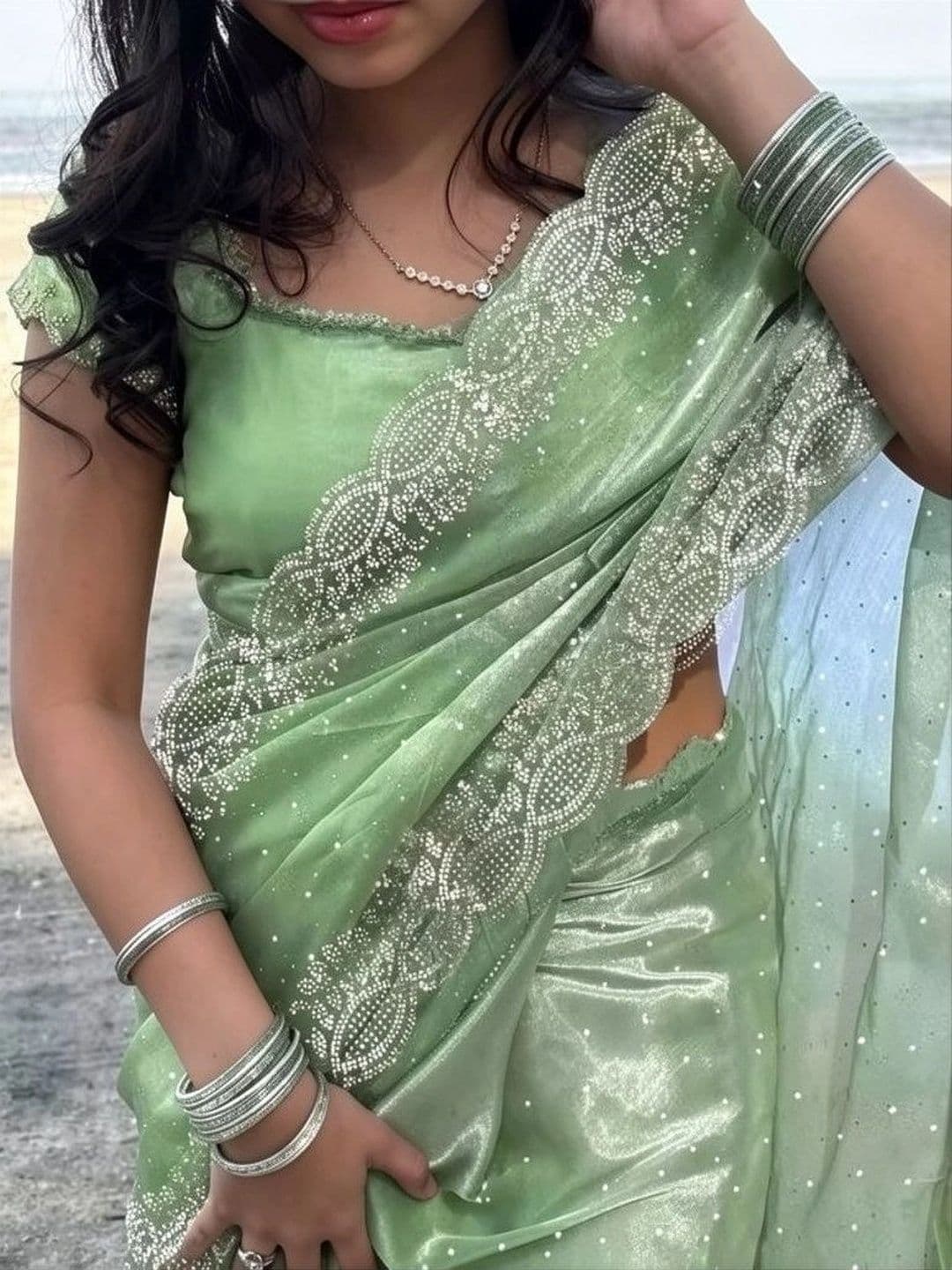 RENBRIZA Embellished Net Saree - view 1