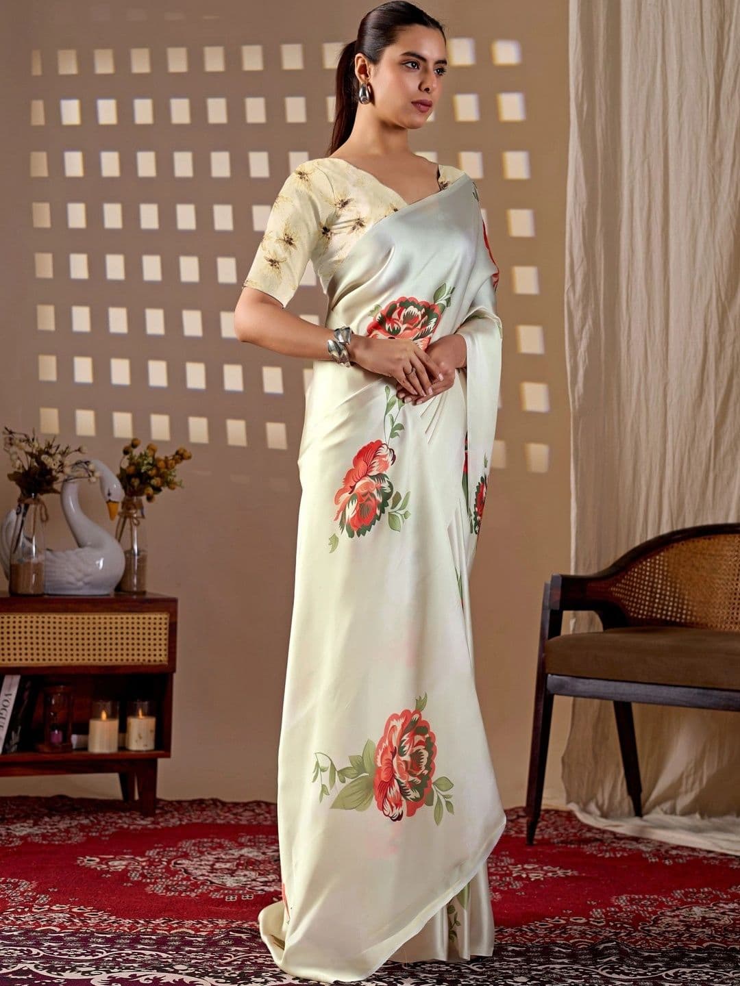 all about you Floral Satin Designer Saree thumbnail 5