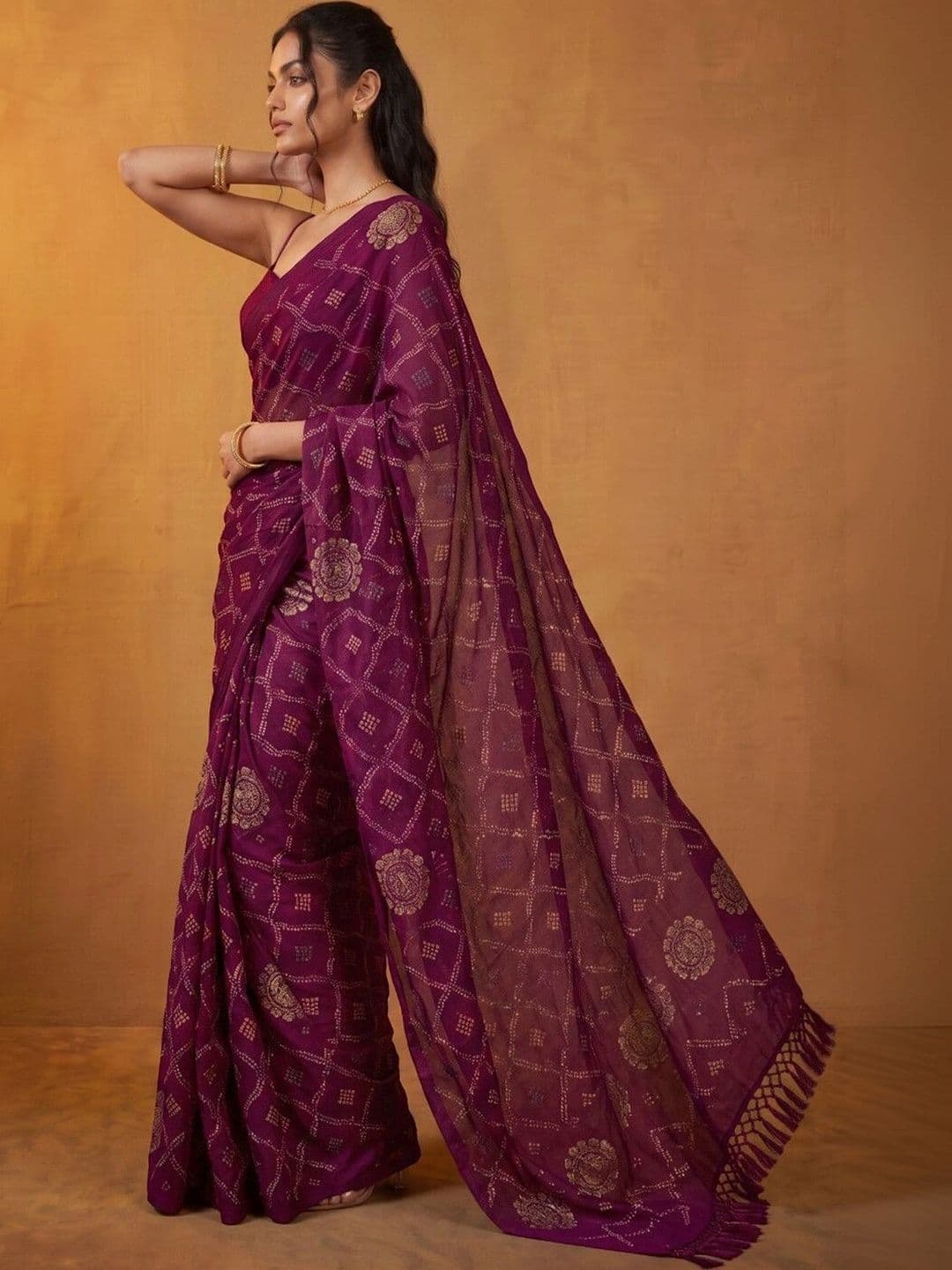 DRIP CHOWK Bandhani Pure Chiffon Fusion Saree thumbnail 7
