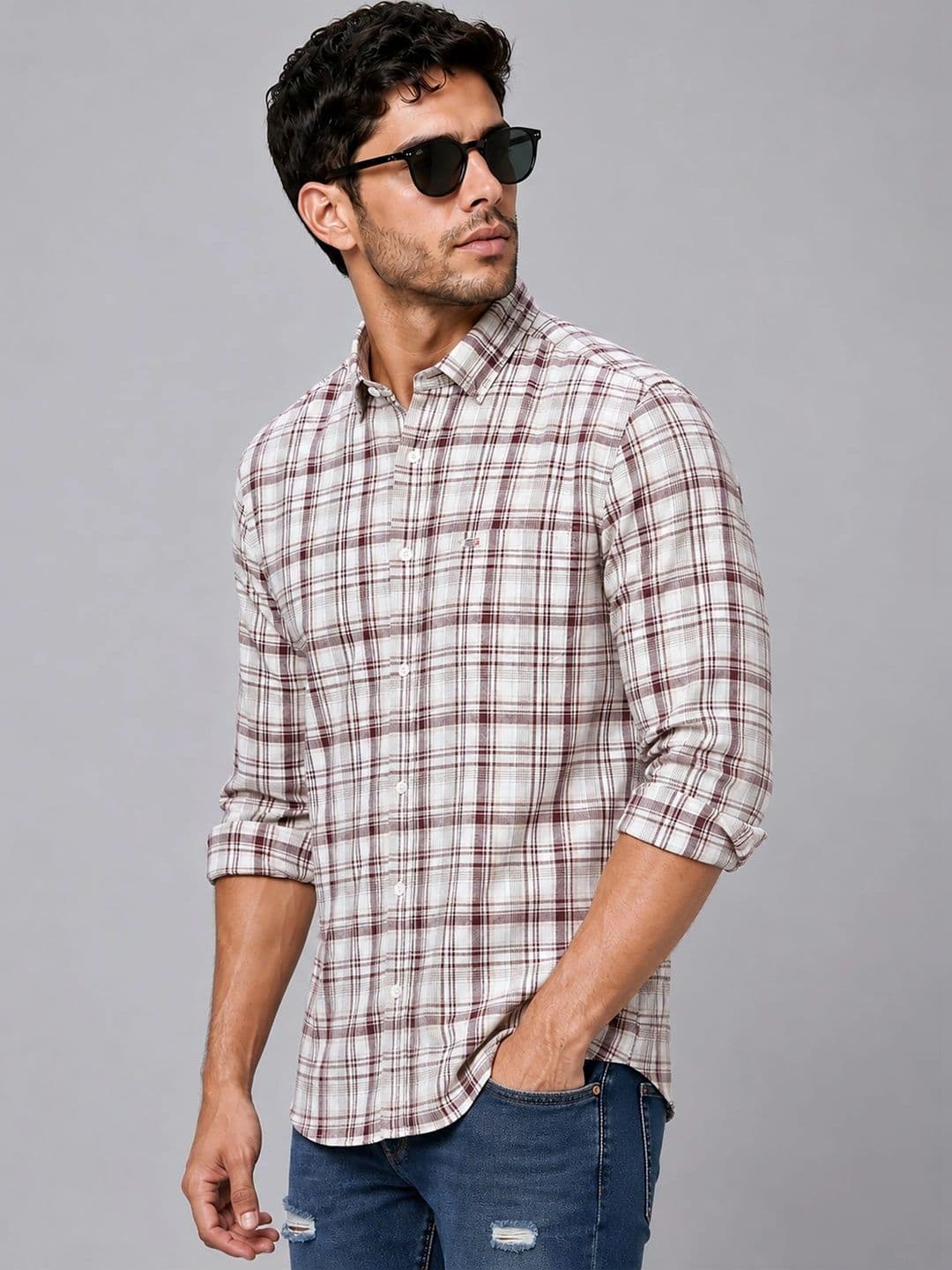 U.S. PITCHERS Men Modern Slim Fit Tartan Checks Checked Casual Shirt thumbnail 5