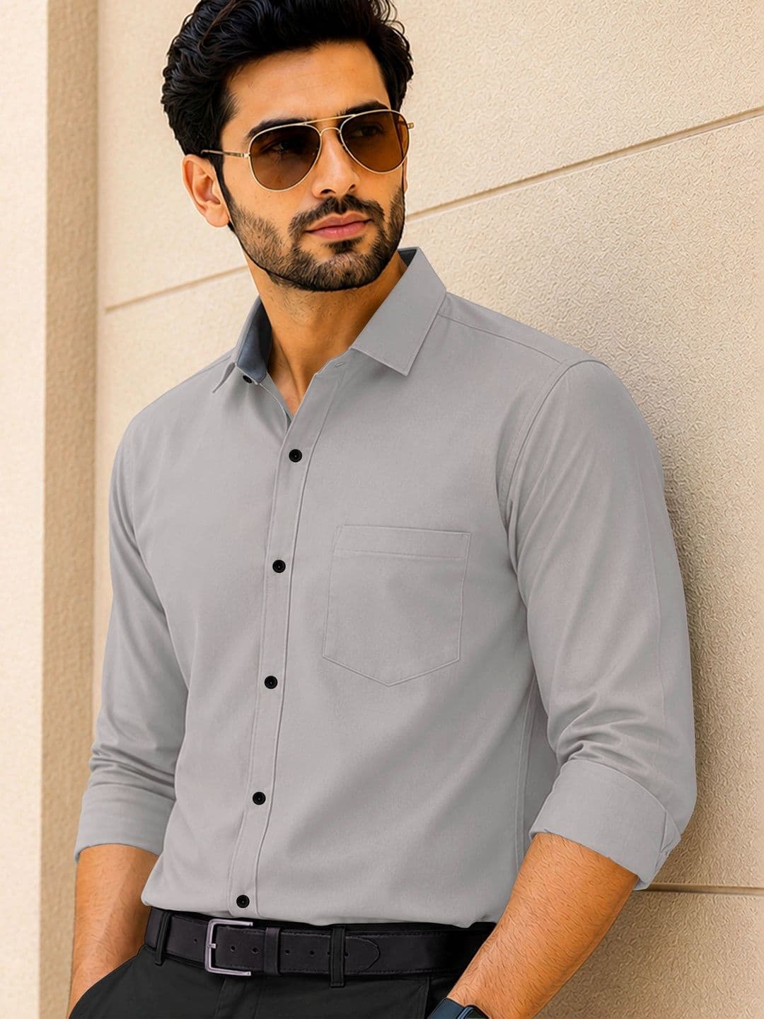 VeBNoR Men Standard Fit Solid Spread Collar Shirt thumbnail 5