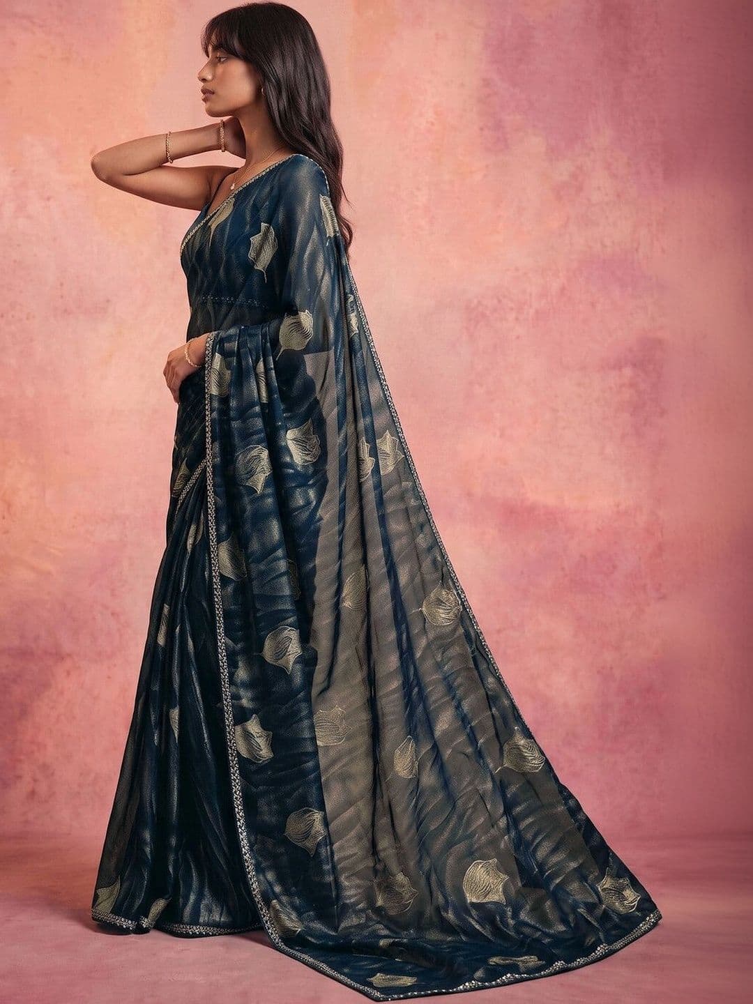 DRIP CHOWK Woven Design Zari Pure Georgette Saree thumbnail 7