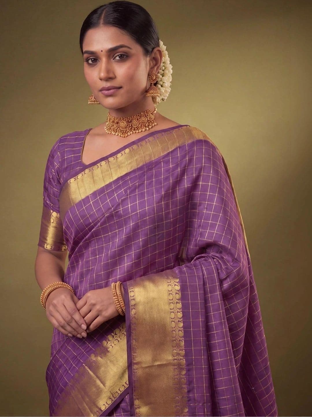 SAMANTHA Checked Zari Silk Blend Bomkai silk Saree thumbnail 3