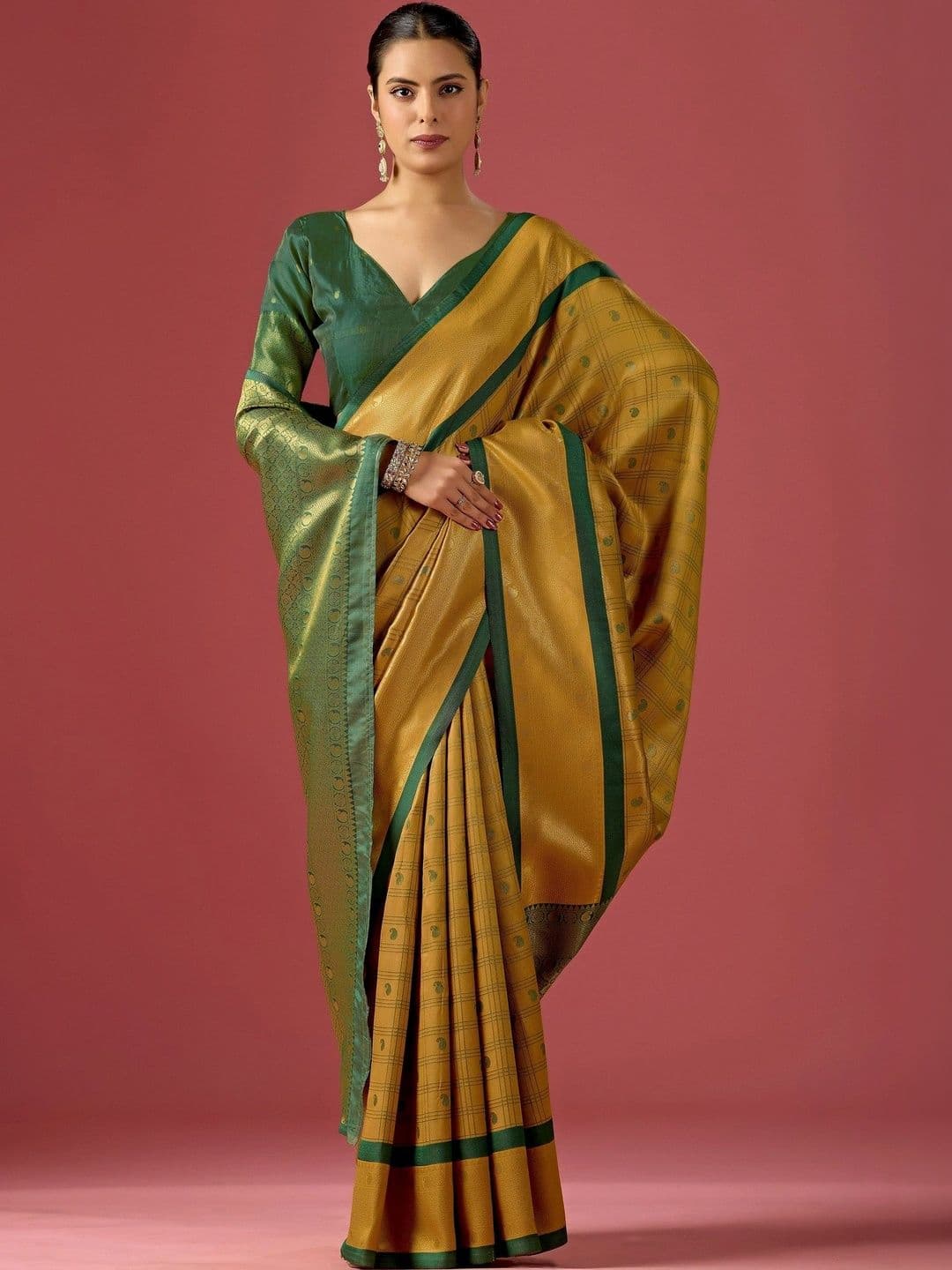 ERIKA Woven Design Zari Silk Blend Designer Kanjeevaram Saree thumbnail 3
