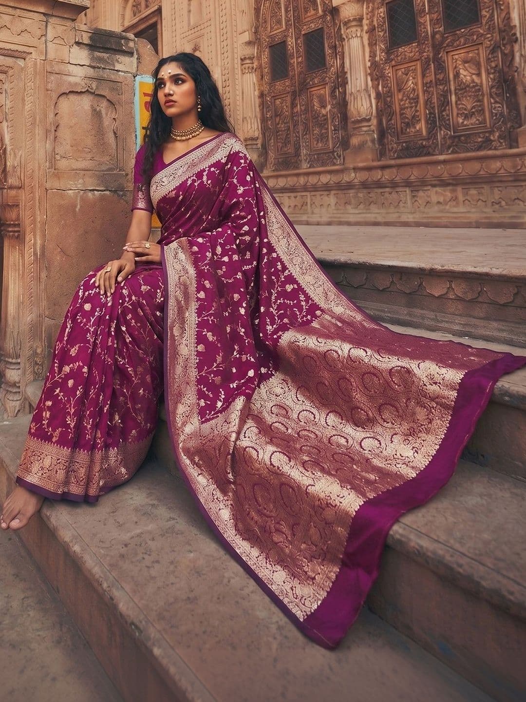 Dhaaga Ghar Woven Design Zari Silk Blend Designer Banarasi Saree thumbnail 4