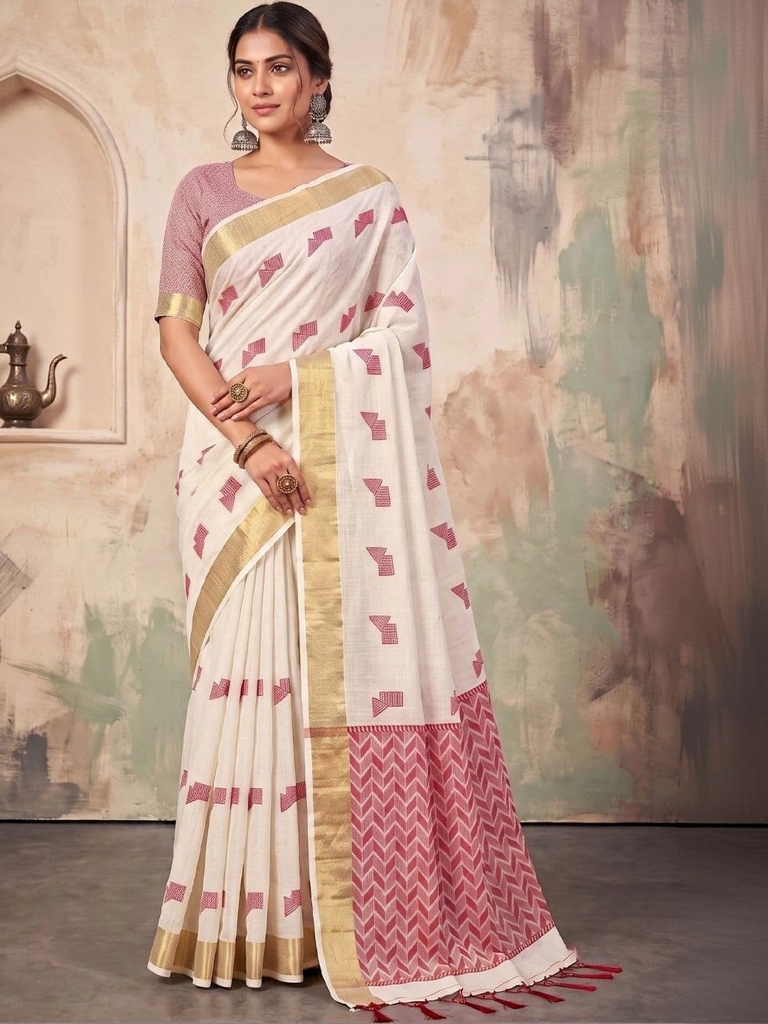 Dhaaga Ghar Woven Design Linen Blend Designer Saree - view 1