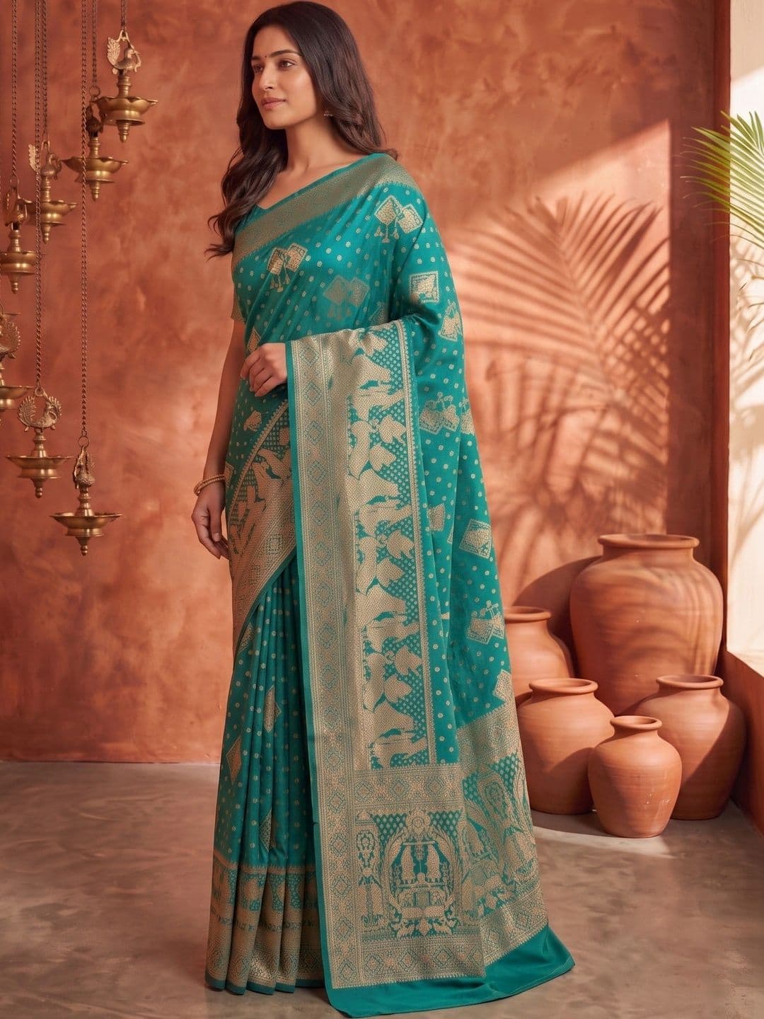 ROOP RADHIKA Woven Design Zari Silk Blend Designer Banarasi Saree thumbnail 6