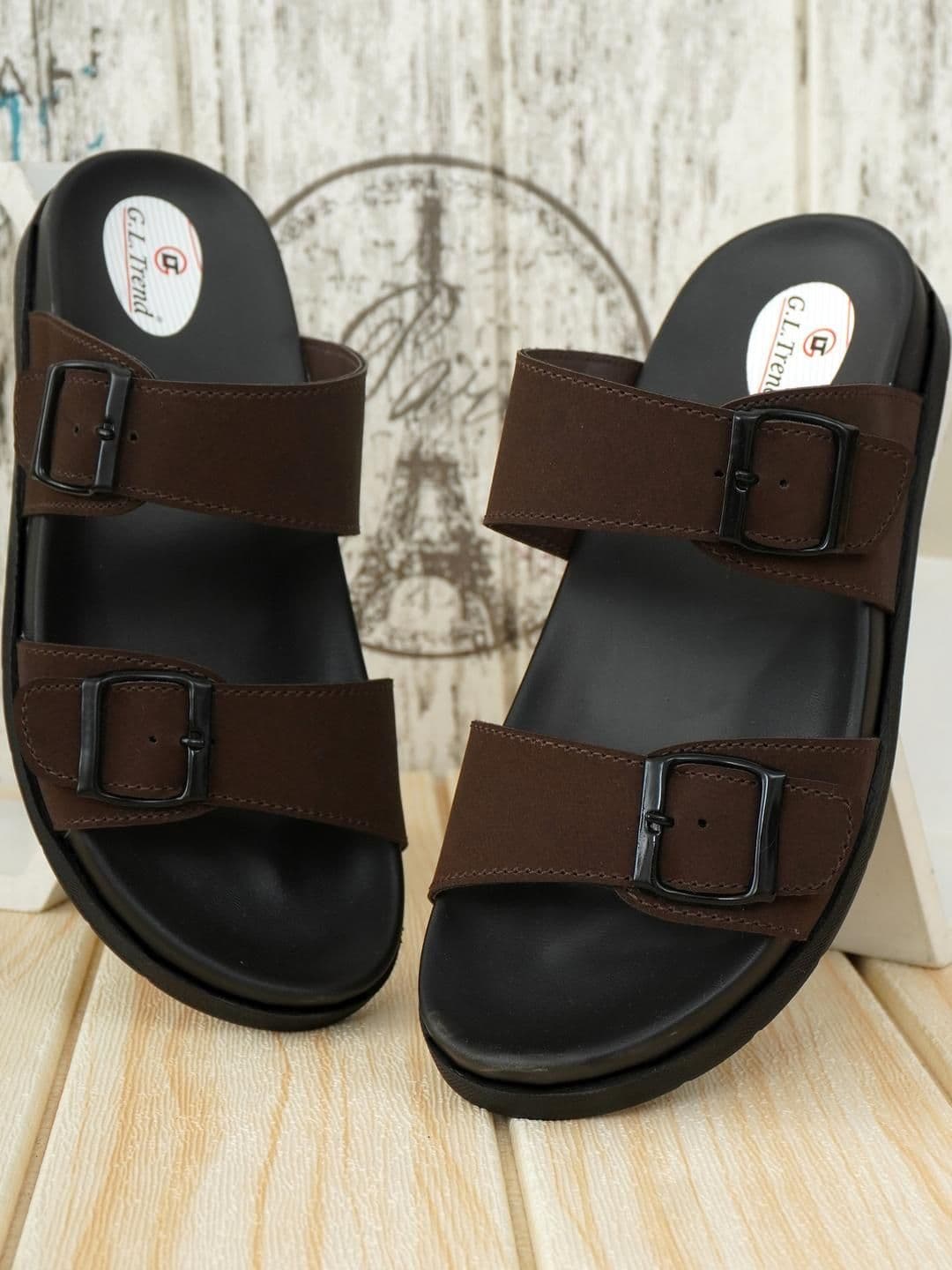 G L Trend Brown Leather Sandals - view 1