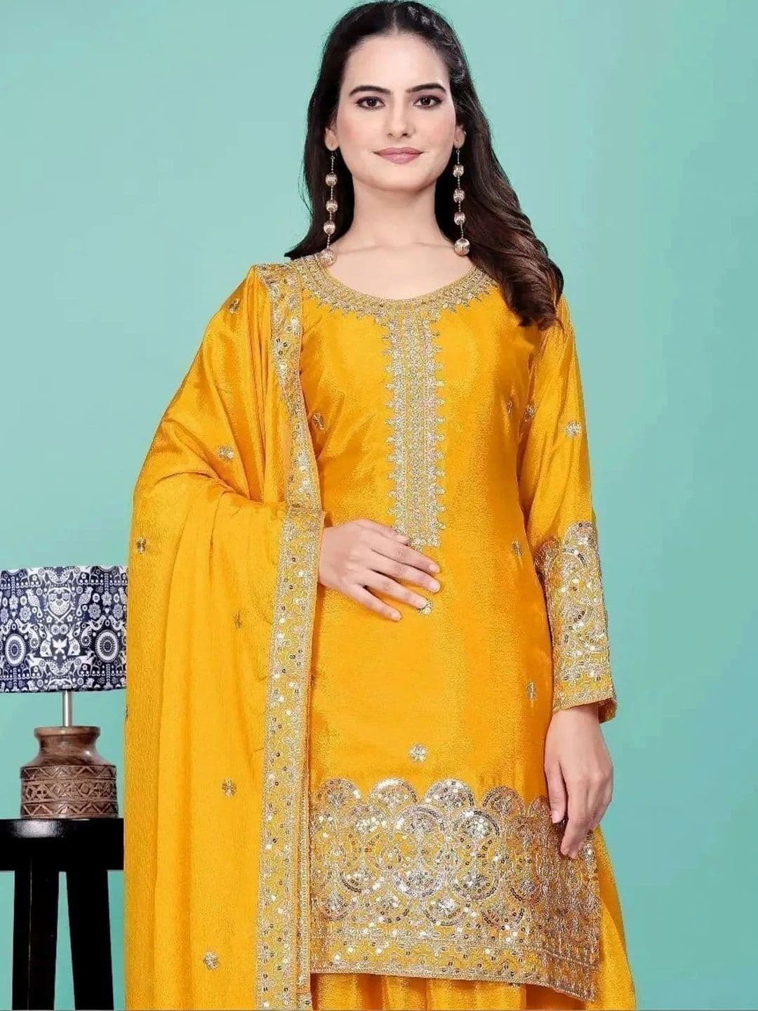 mudra creation Women Floral Regular Gotta Patti Kurta with Sharara & With Dupatta thumbnail 3