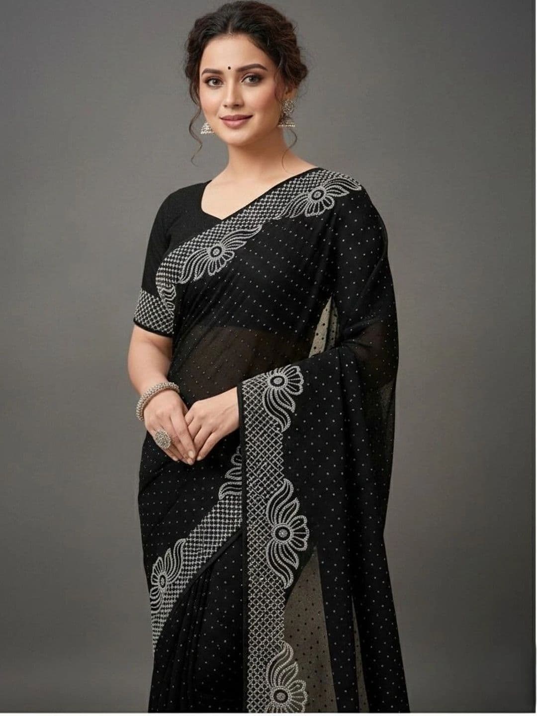 RENBRIZA Embroidered Poly Georgette Saree - view 1