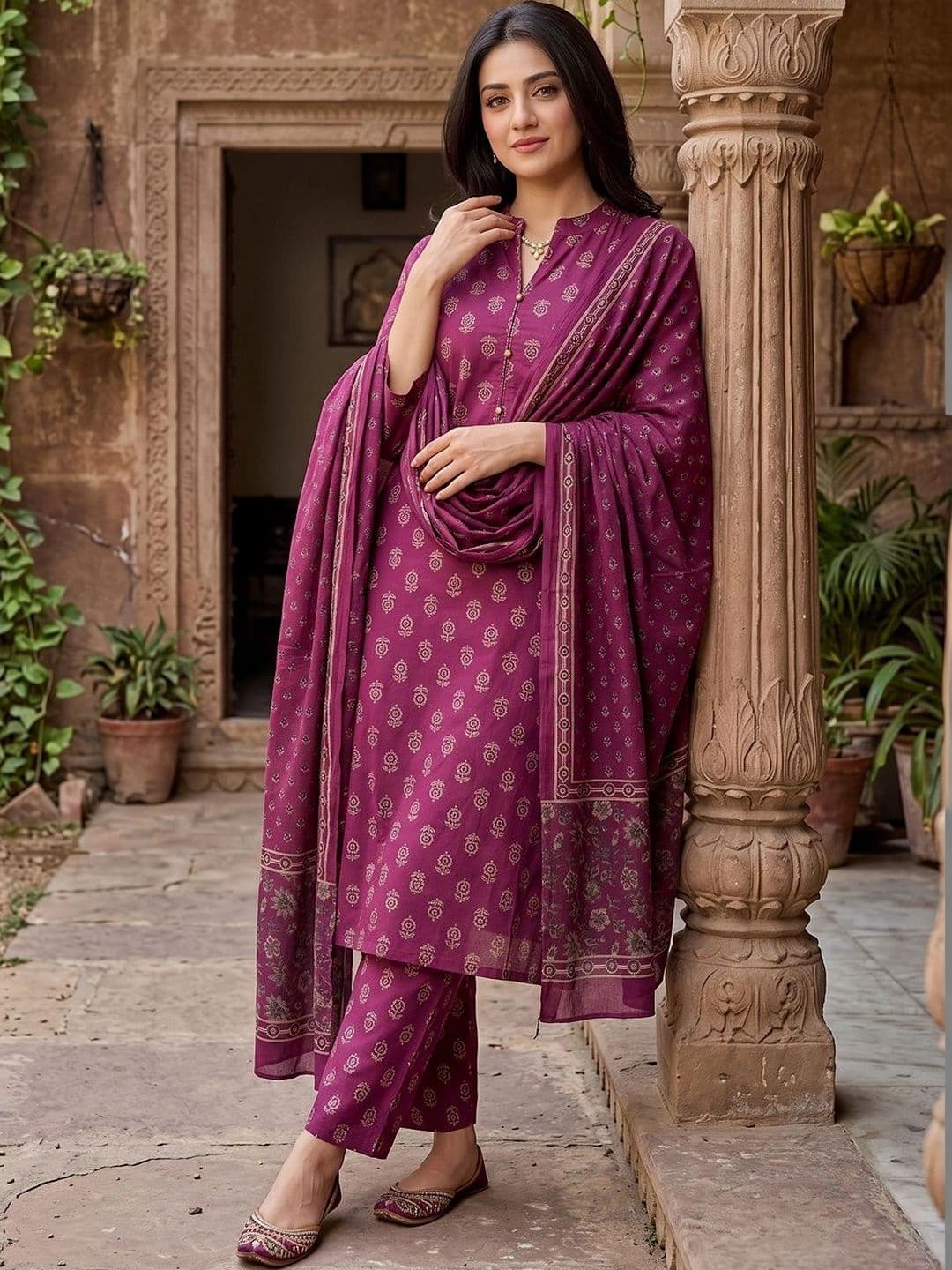 Anouk Women Ethnic Motifs Printed Regular Pure Cotton Kurta with Trousers & With Dupatta thumbnail 5