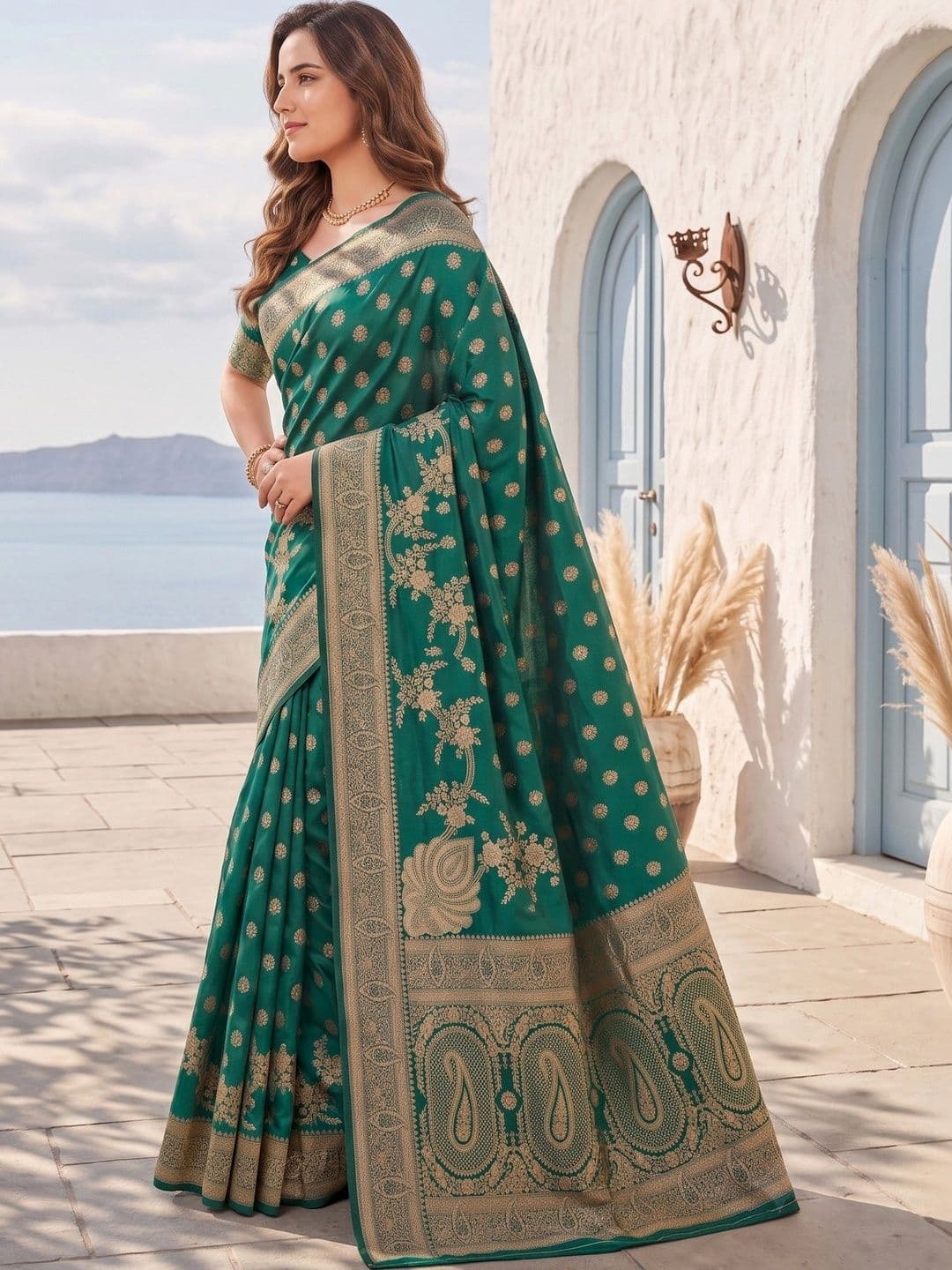 ROOP RADHIKA Paisley Zari Silk Blend Designer Banarasi Saree thumbnail 2