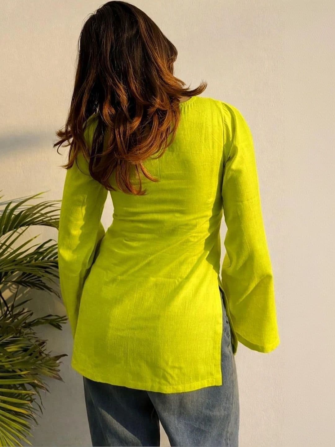 Sangria V-Neck Flared Sleeves Kurti thumbnail 5