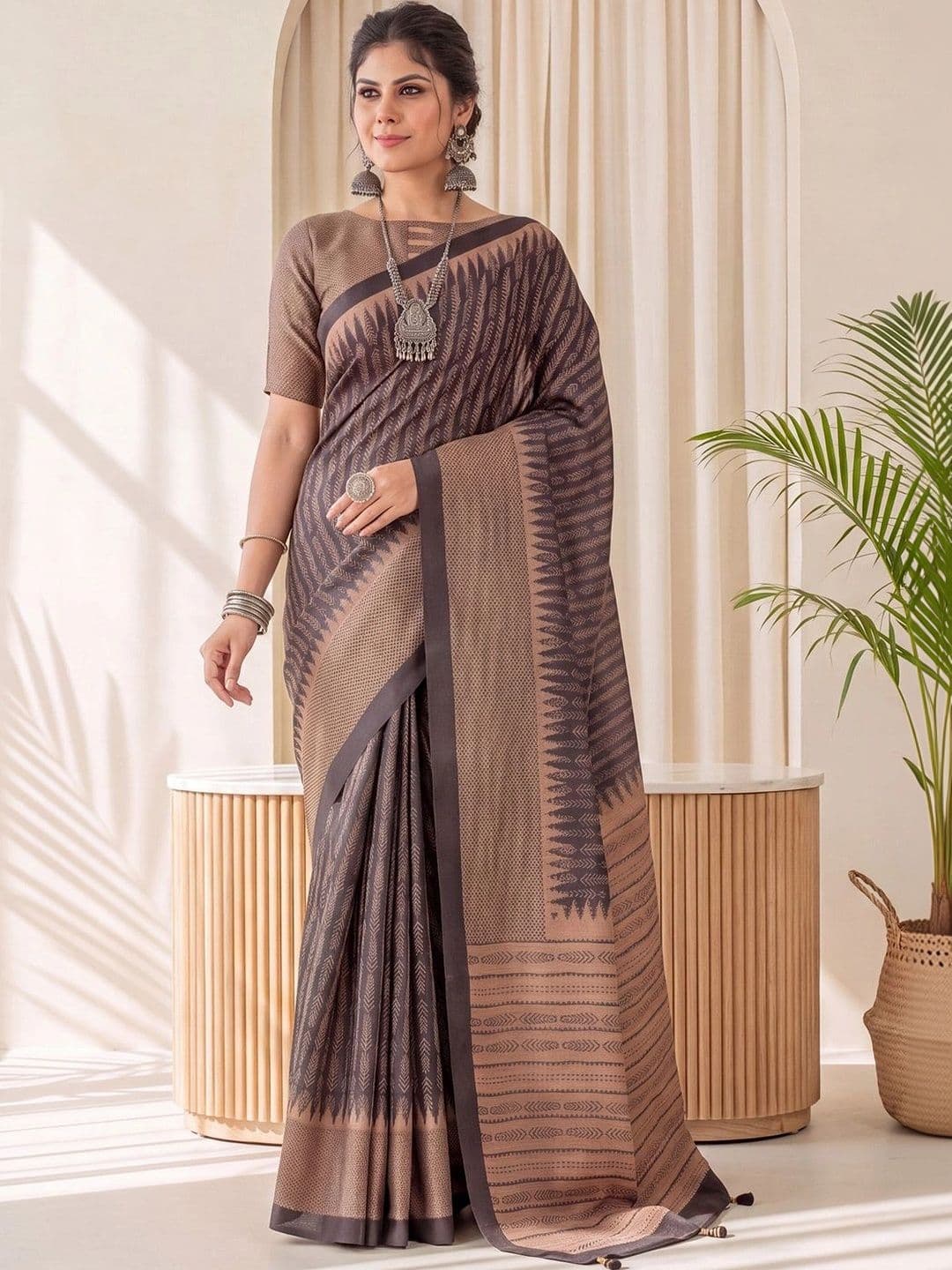 Anouk Woven Design Silk Blend Designer Block Print Saree - view 1