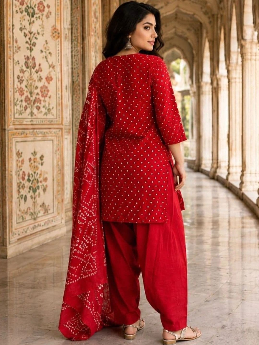 HERE&NOW Women Ethnic Motifs Printed Regular Pure Cotton Kurta with Patiala & With Dupatta thumbnail 2