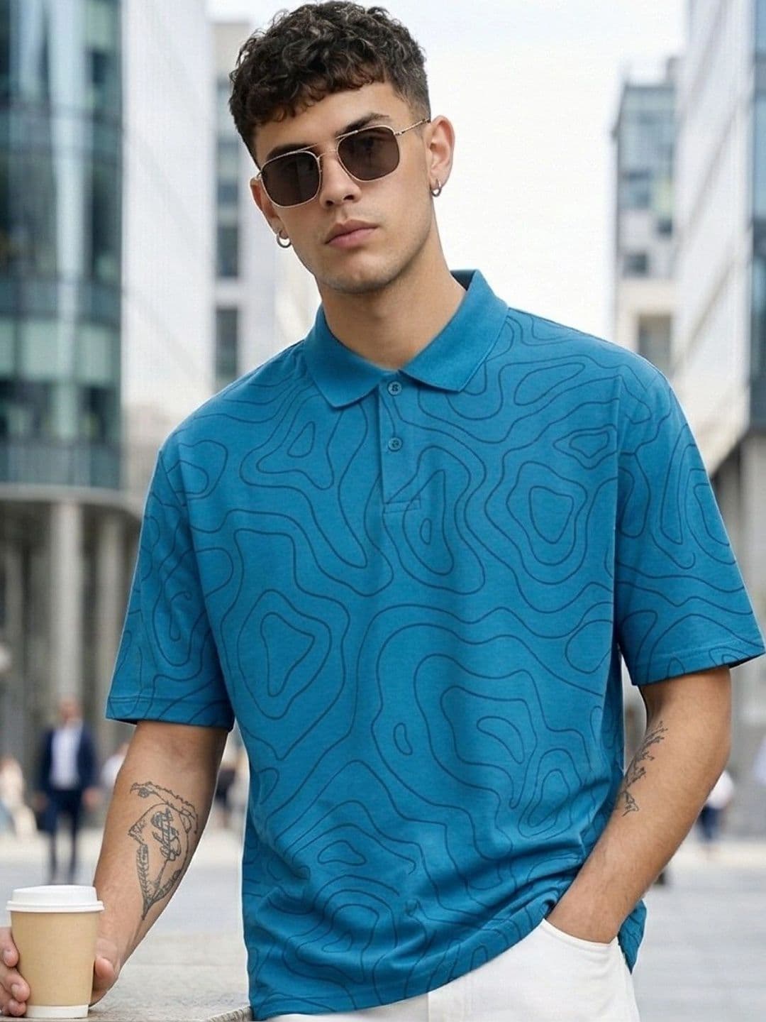 HERE&NOW Men Printed Polo Collar T-shirt - view 1