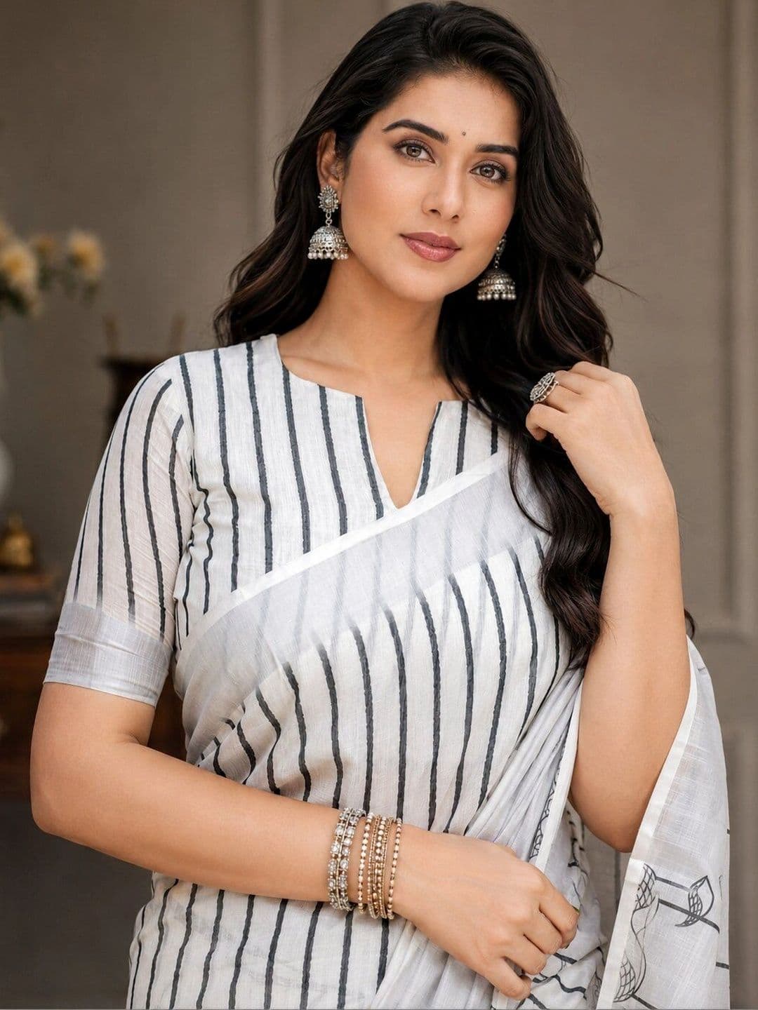 Moda Rapido Striped Linen Blend Bhagalpuri Saree thumbnail 2