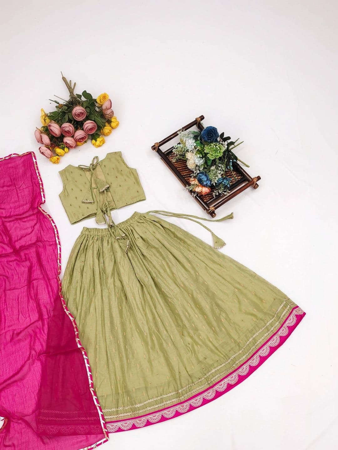 Sangria Girls Embroidered Thread Work Ready to Wear Lehenga & Blouse With Dupatta thumbnail 3