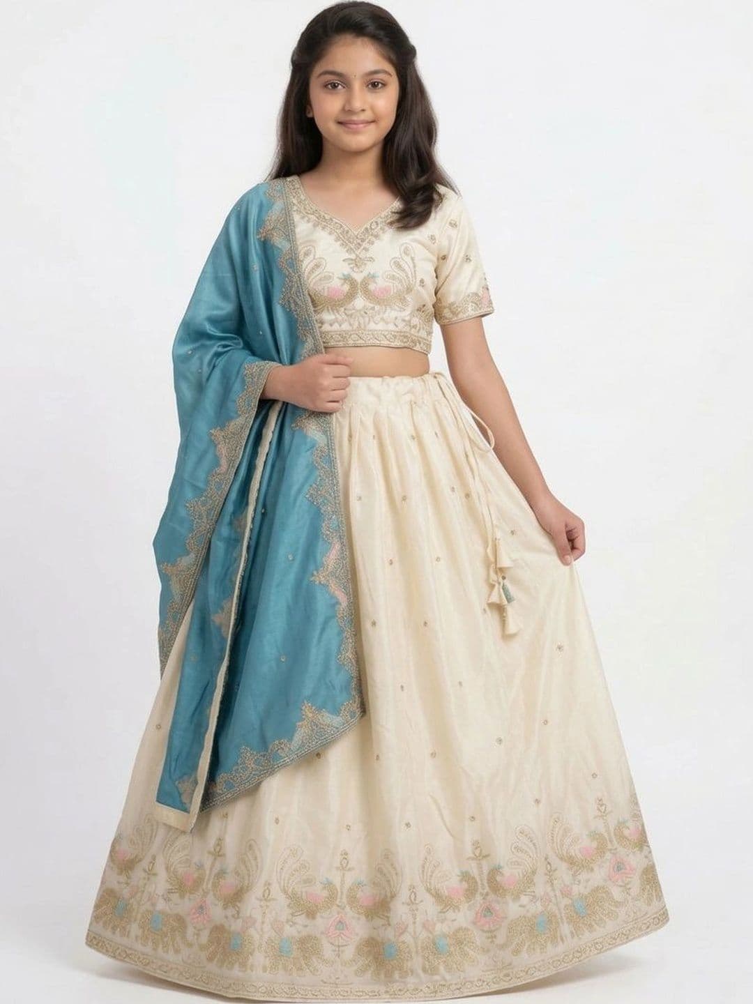 Closin Girls Embroidered Thread Work Ready to Wear Lehenga & Unstitched Blouse With Dupatta - view 1
