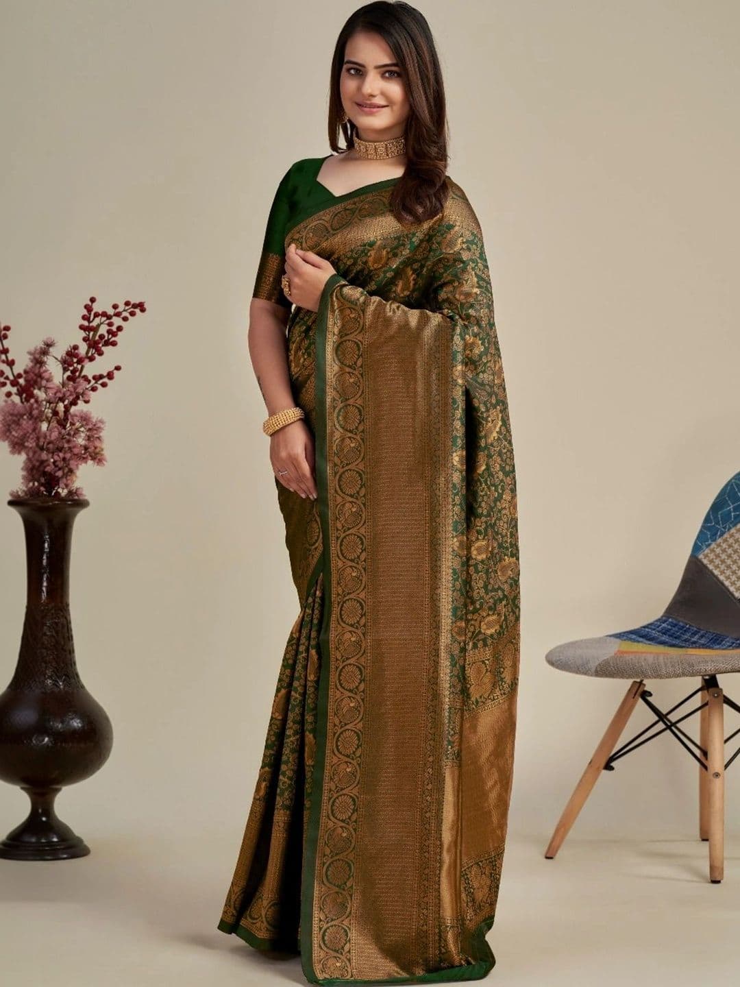 VS MALL Ethnic Motifs Zari Banarasi Saree thumbnail 2