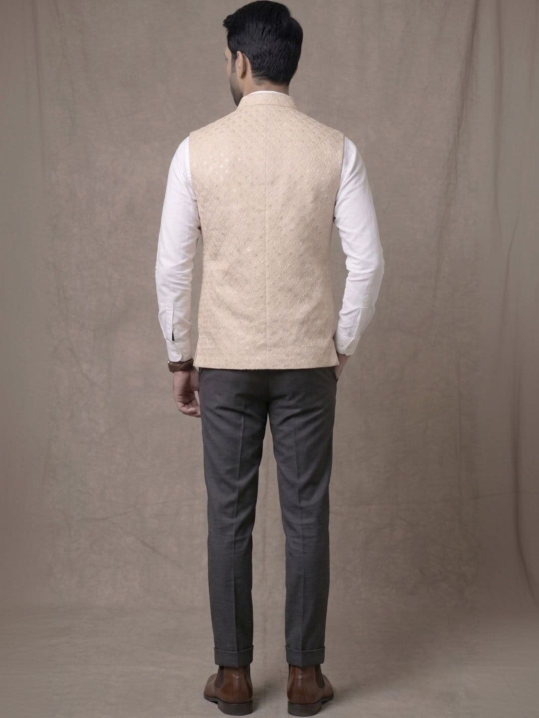 Shiv Leela Embroidered Mandarin Collar Nehru Jacket thumbnail 4