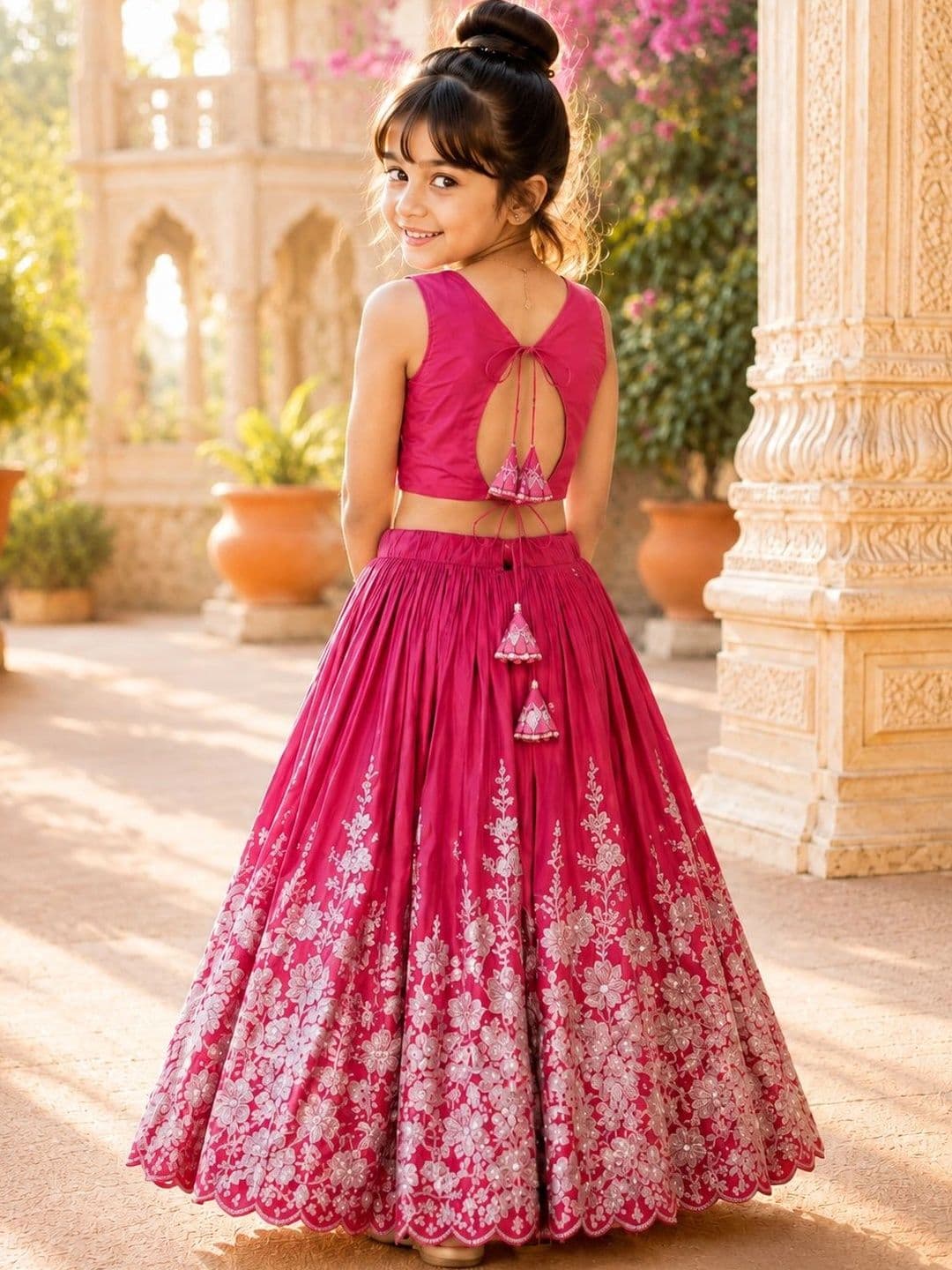 Sangria Girls Embroidered Thread Work Ready to Wear Lehenga & thumbnail 6