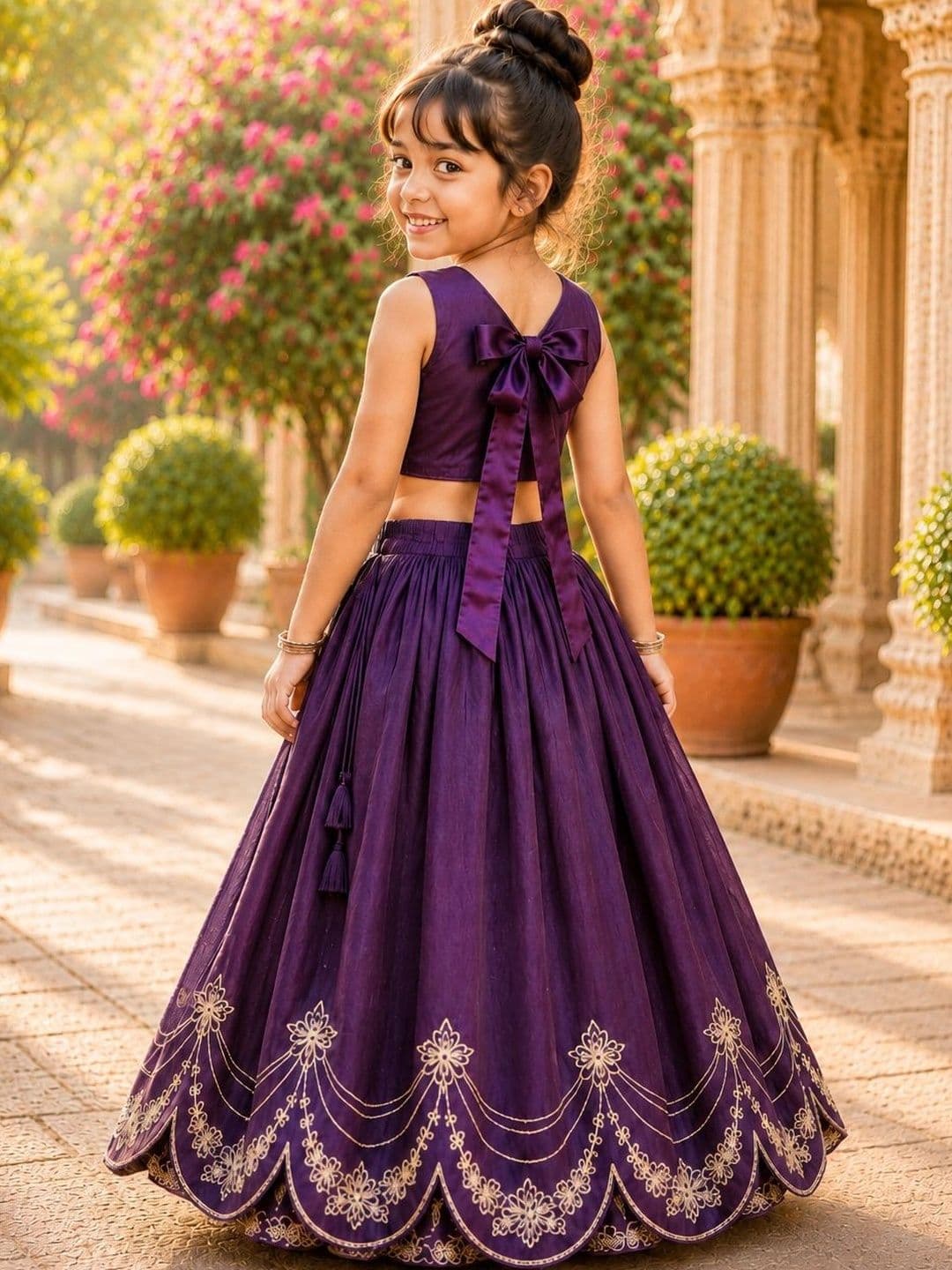 Sangria Girls Embroidered Thread Work Ready to Wear Lehenga & thumbnail 6