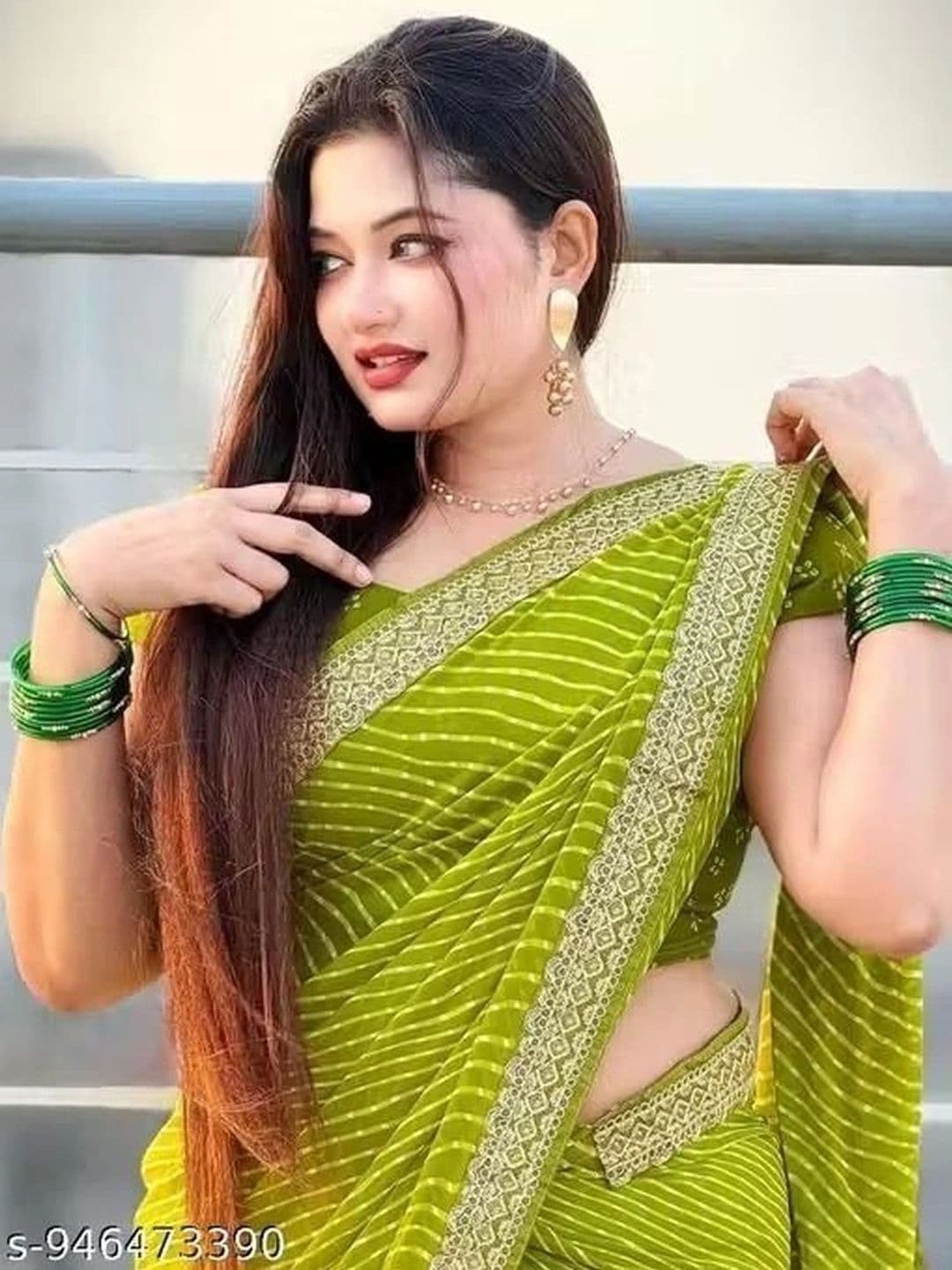 RENBRIZA Striped Poly Georgette Saree thumbnail 3