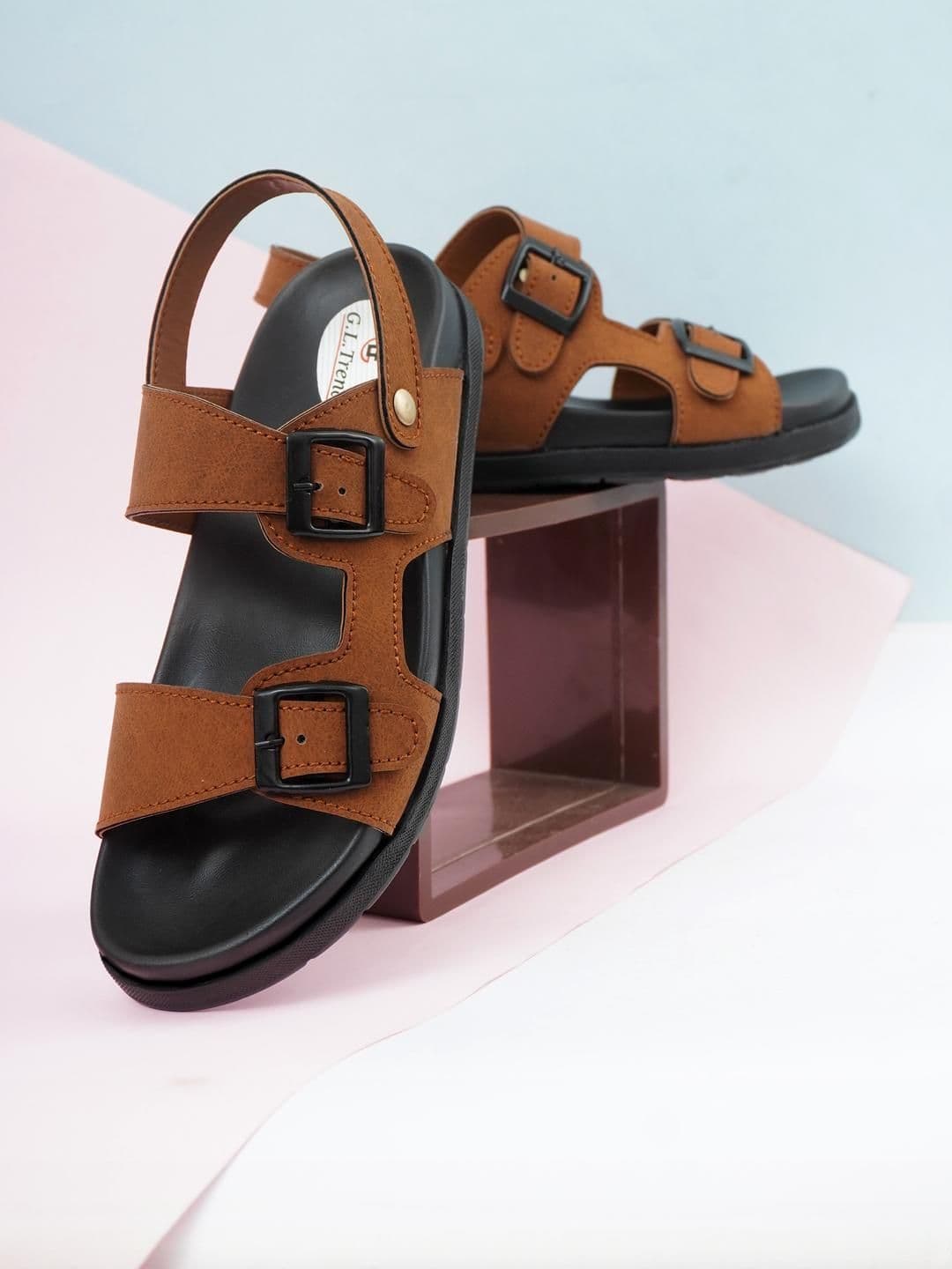 G L Trend Tan Leather Sandals - view 1