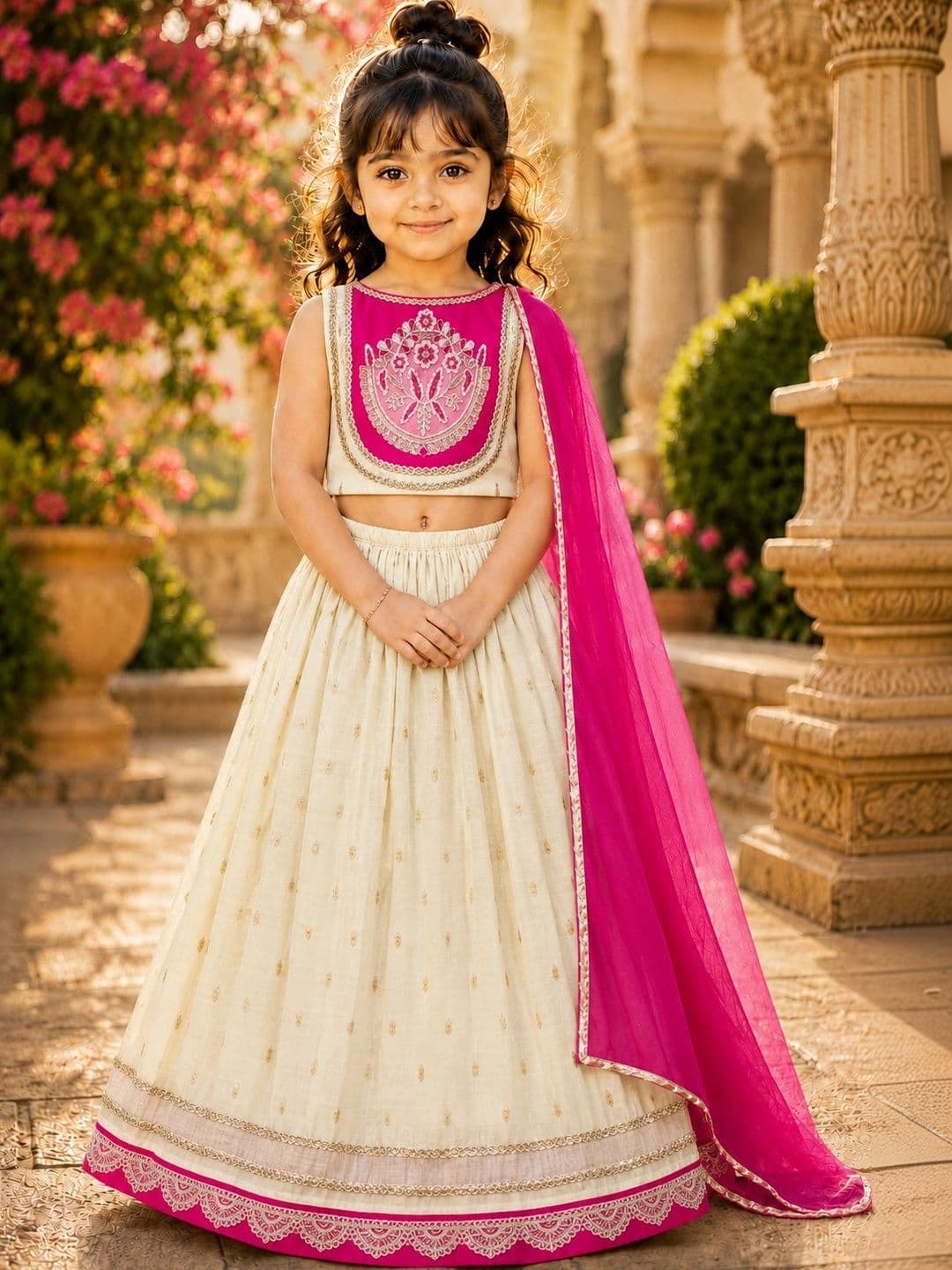 Sangria Girls Embroidered Thread Work Ready to Wear Lehenga & Blouse With Dupatta - view 1