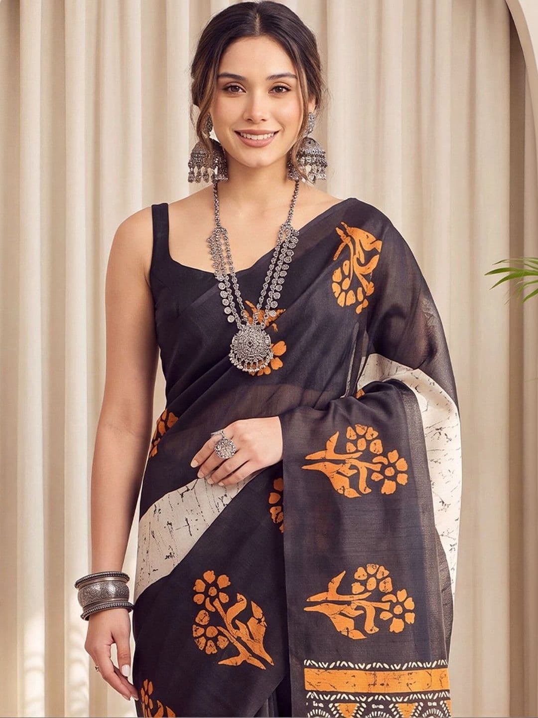 Anouk Batik Art Silk Designer Block Print Saree thumbnail 5