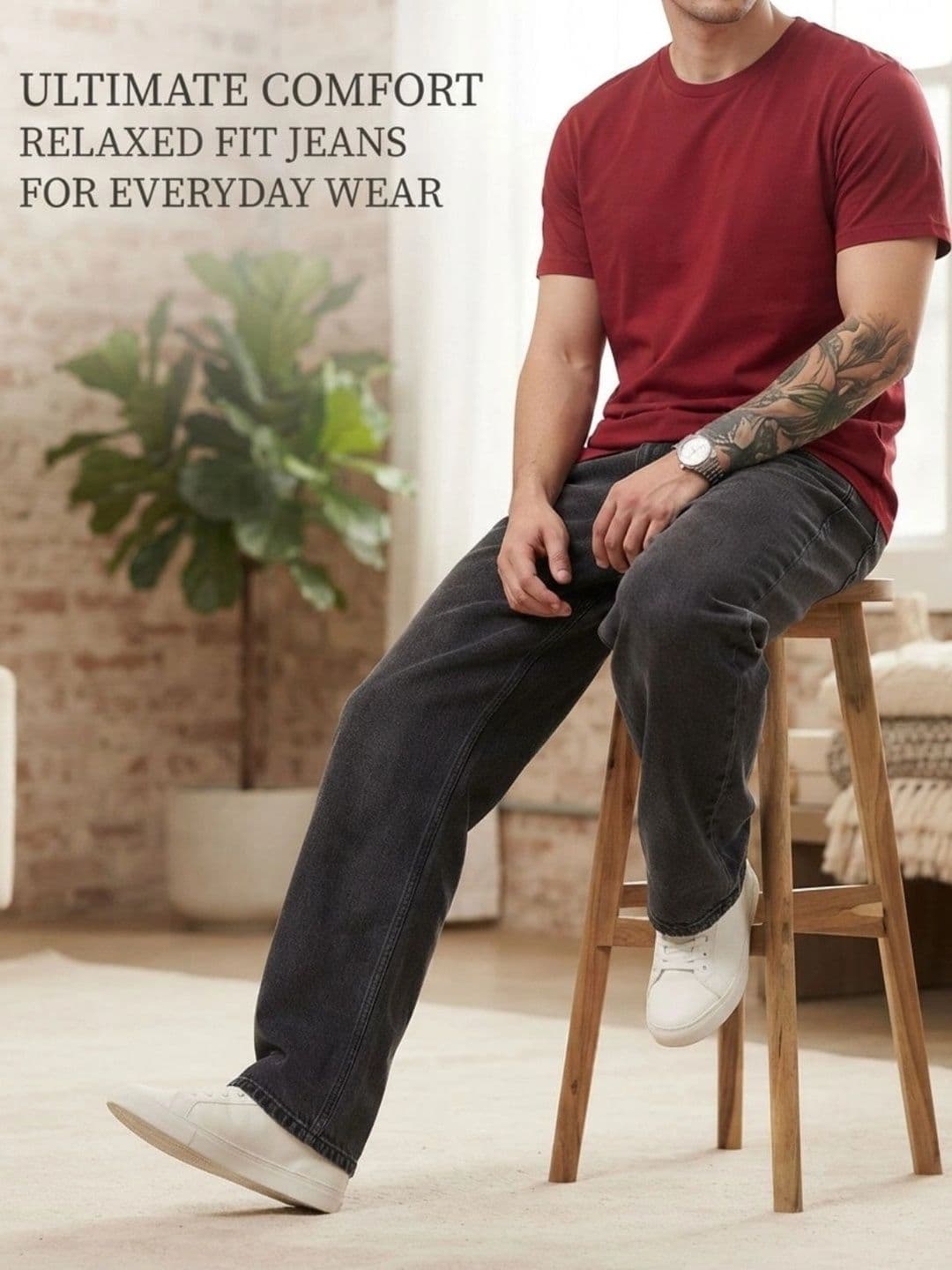 BREXX Men Jean Straight Fit Mid-Rise Printed Stretchable Jeans thumbnail 2