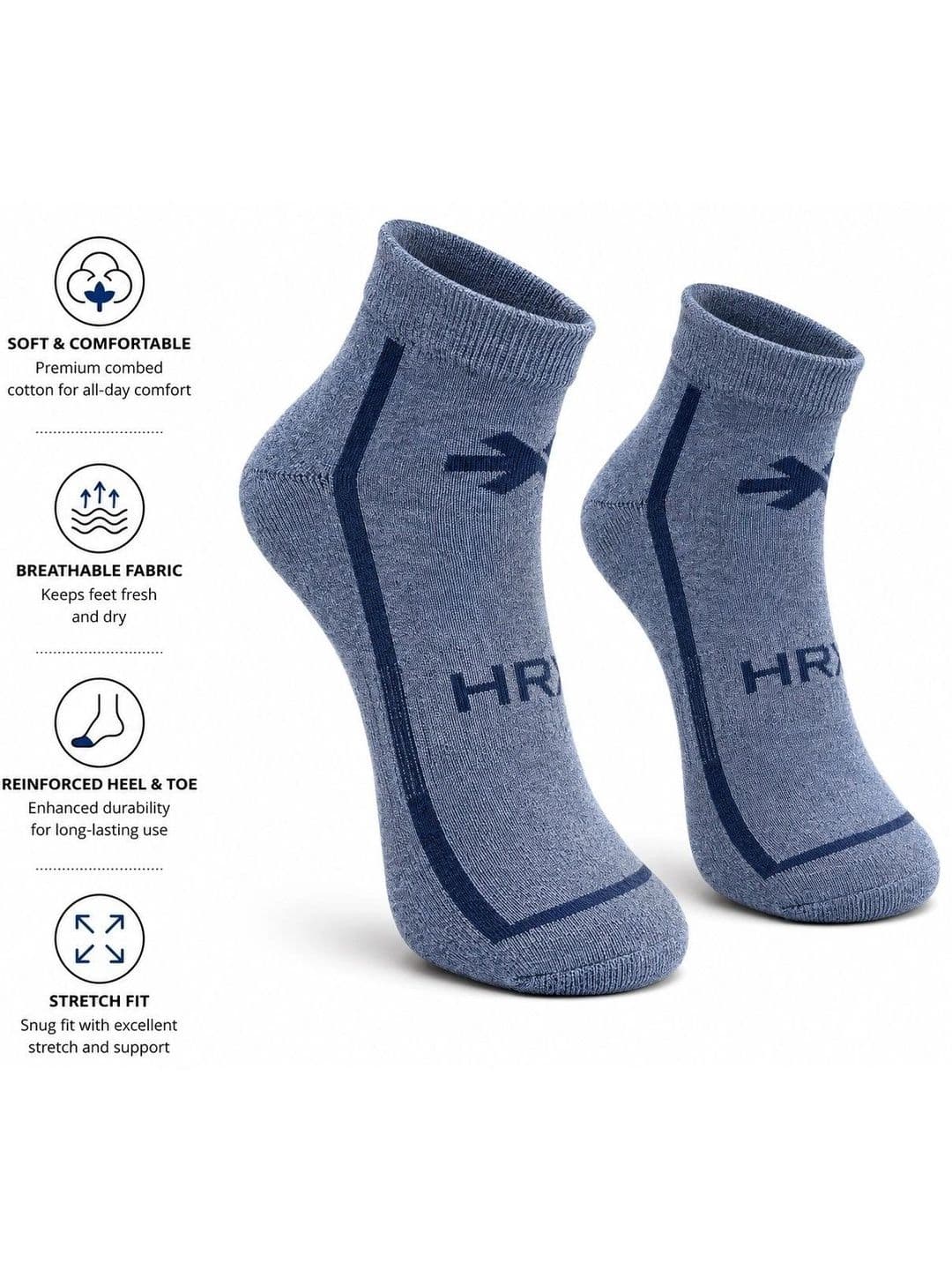 HRX by Hrithik Roshan Unisex Pack of 5 Cotton Blend Assorted Patterned Ankle Length Socks thumbnail 5