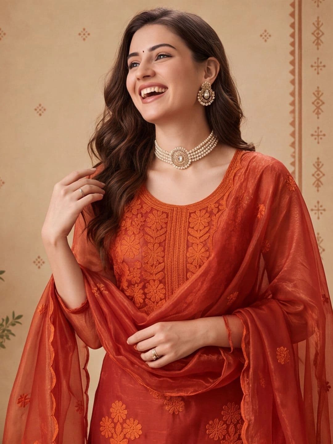 Anouk Women Ethnic Motifs Embroidered Regular Thread Work Kurta with Trousers & With Dupatta thumbnail 5