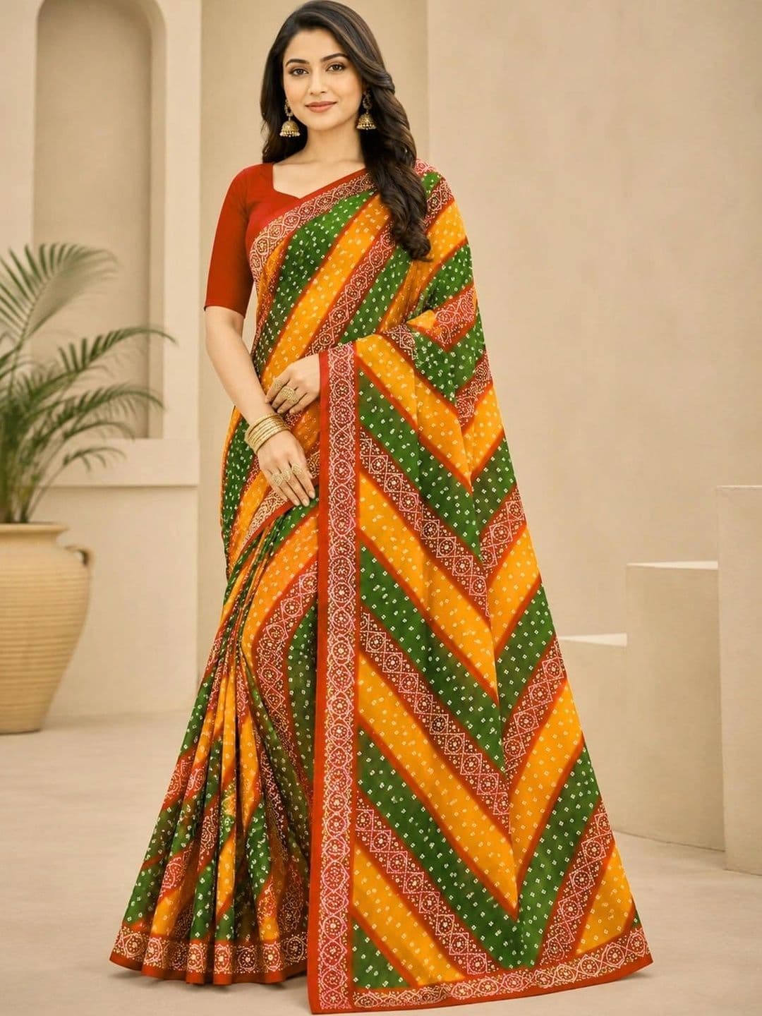 SAMANTHA Bandhani Poly Georgette Leheriya Saree - view 1