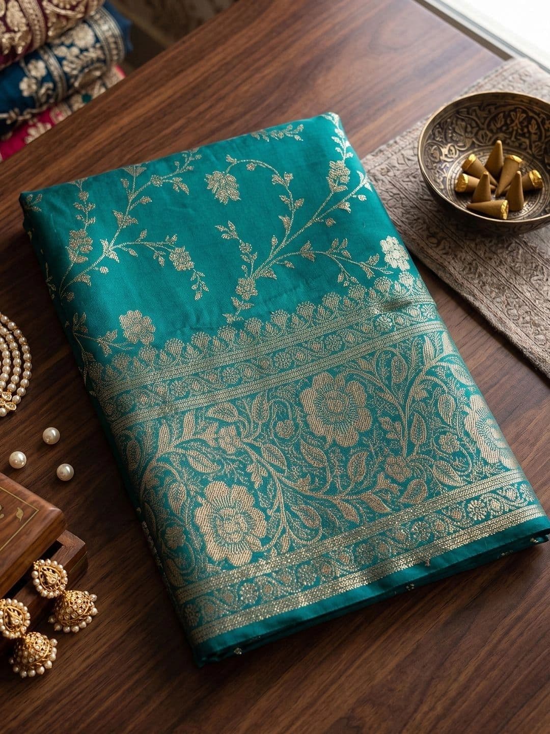Dhaaga Ghar Woven Design Zari Silk Blend Designer Banarasi Saree thumbnail 2