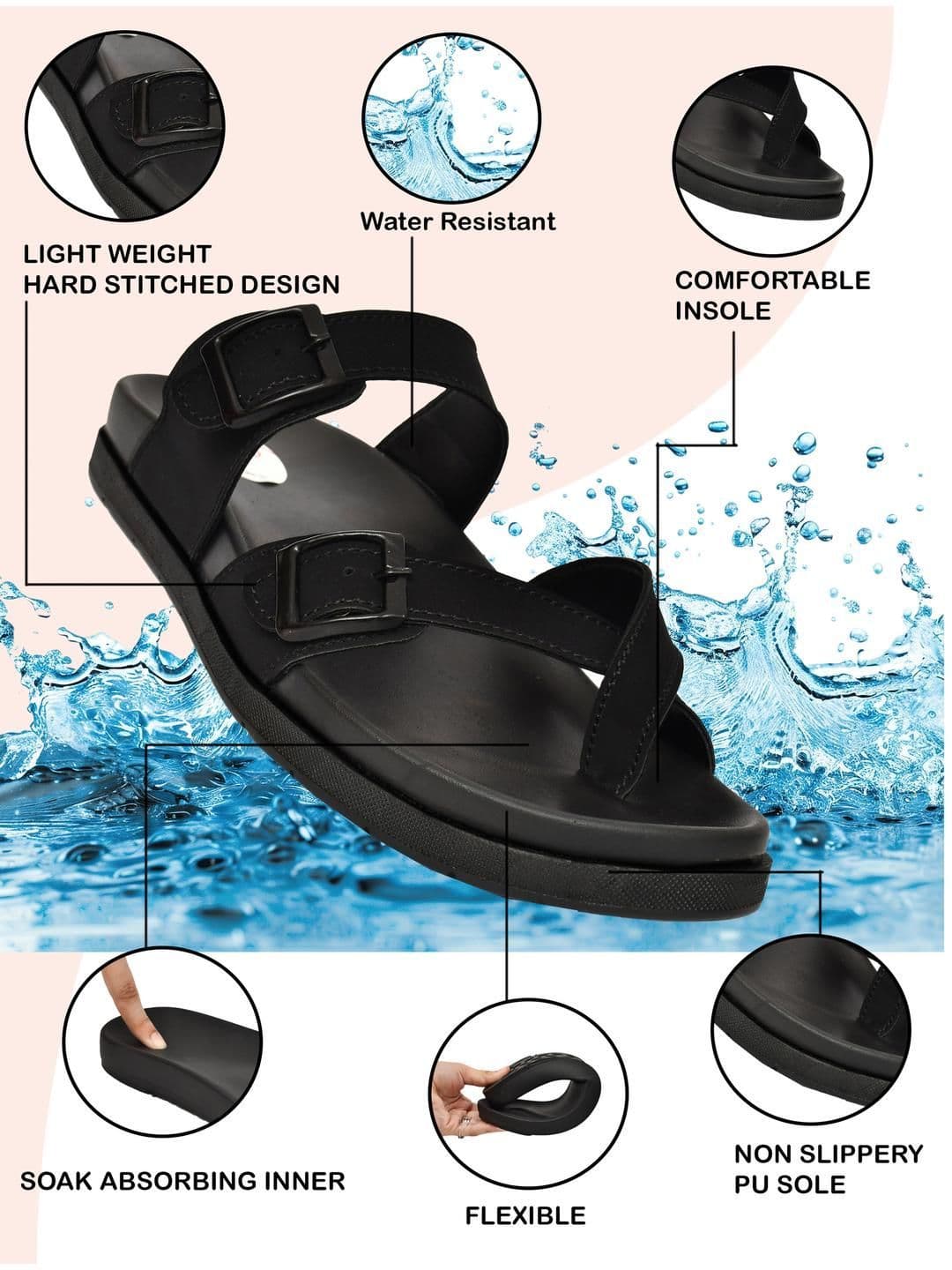 G L Trend Black Leather Sandals thumbnail 7
