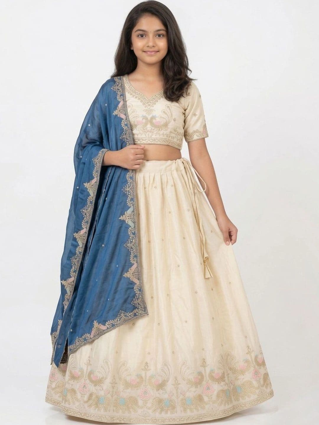 Closin Girls Embroidered Thread Work Ready to Wear Lehenga & Unstitched Blouse With Dupatta - view 1