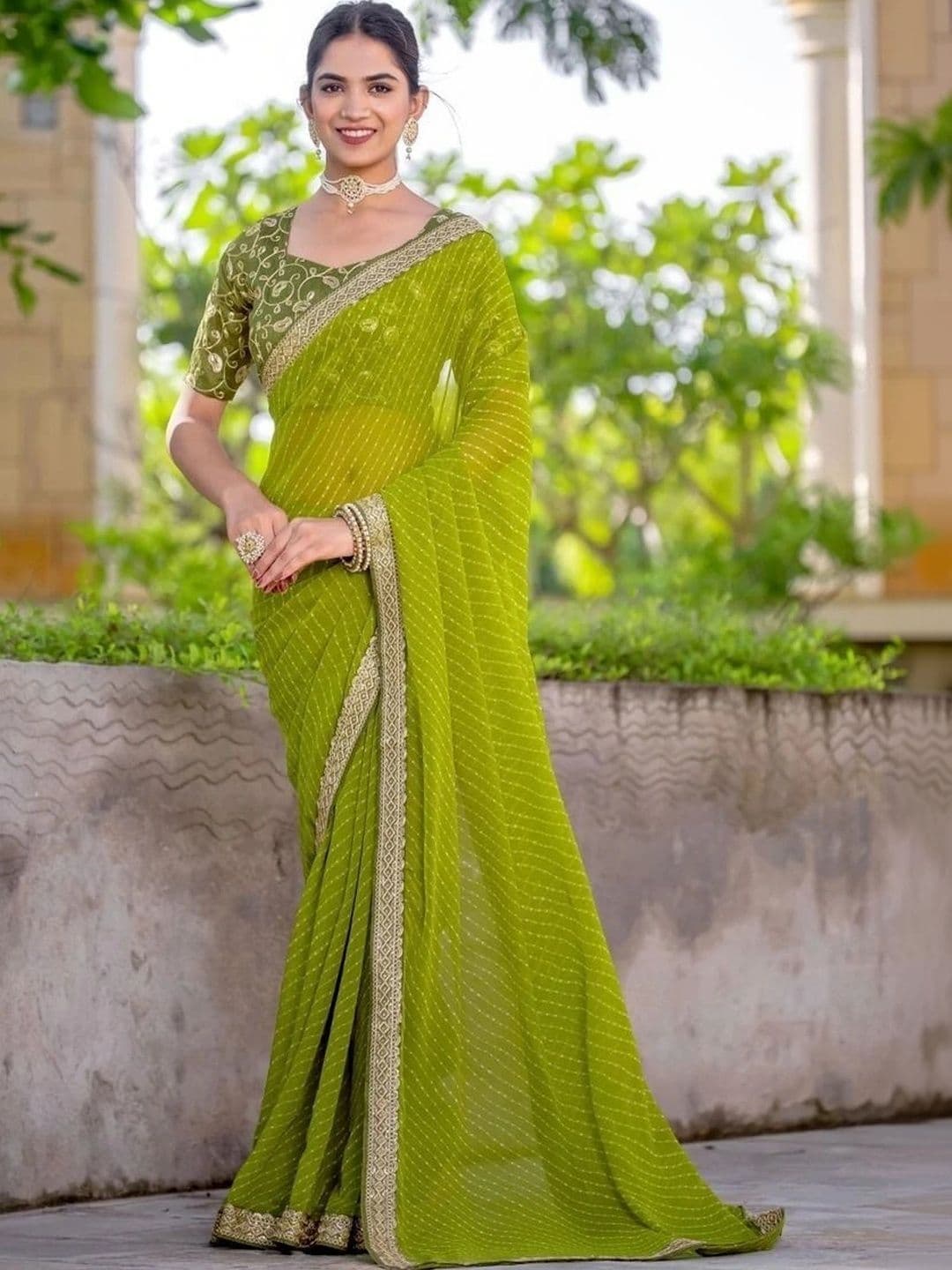 RENBRIZA Bandhani Embroidered Poly Georgette Saree - view 1