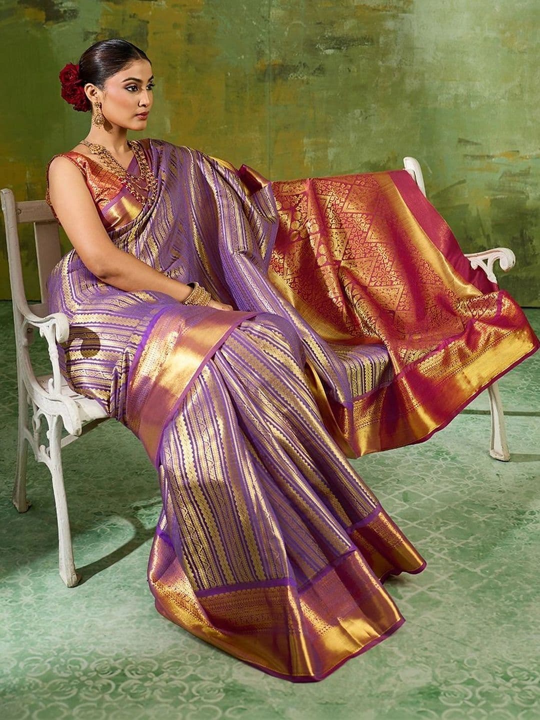 Dhaaga Ghar Woven Design Zari Silk Blend Designer Kanjeevaram Saree thumbnail 6