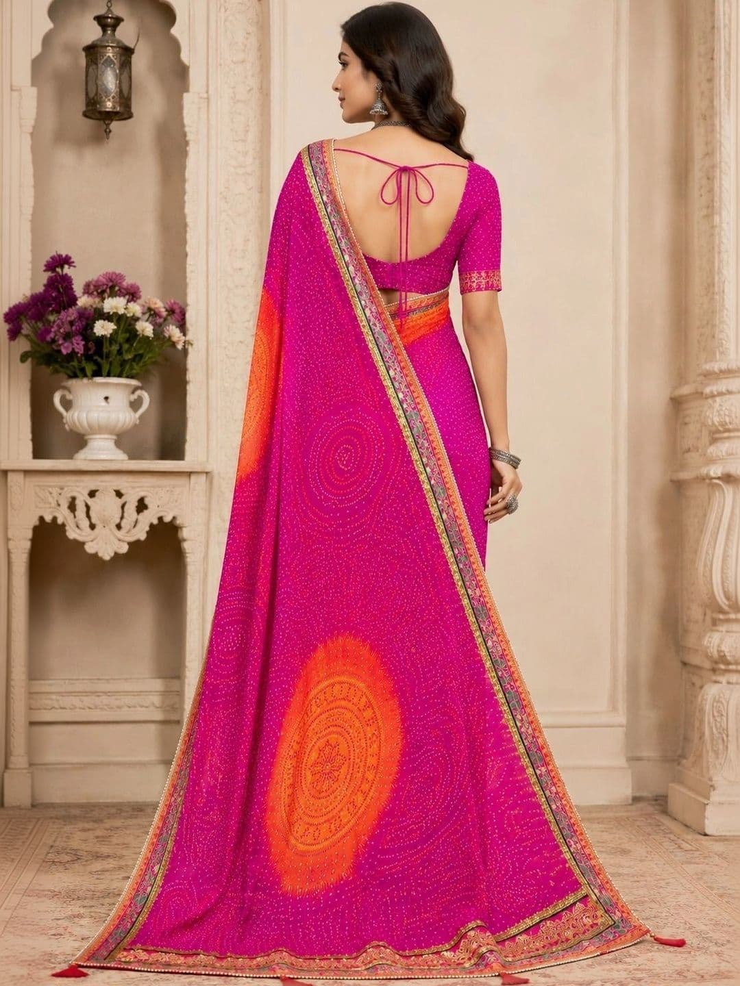 RENBRIZA Bandhani Poly Georgette Saree thumbnail 3