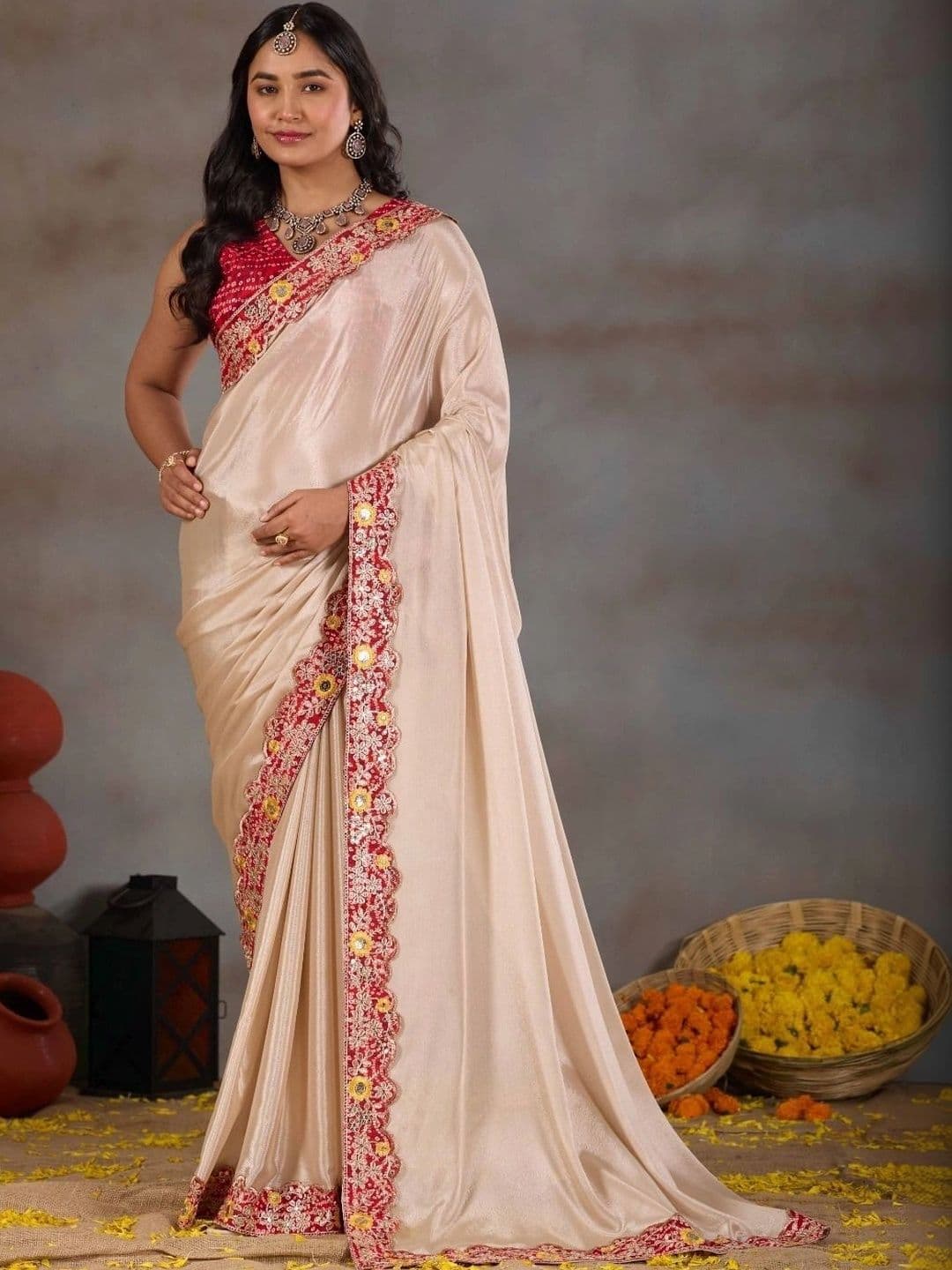 RENBRIZA Floral Embroidered Silk Blend Saree - view 1