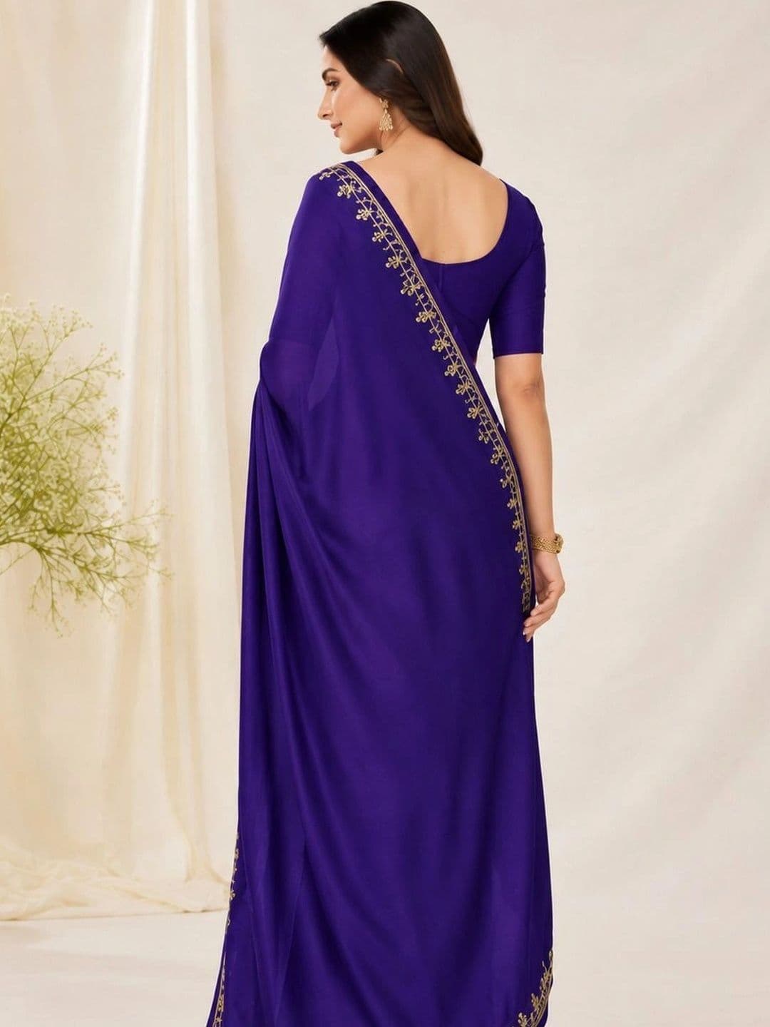 RENBRIZA Embroidered Poly Chiffon Saree thumbnail 2