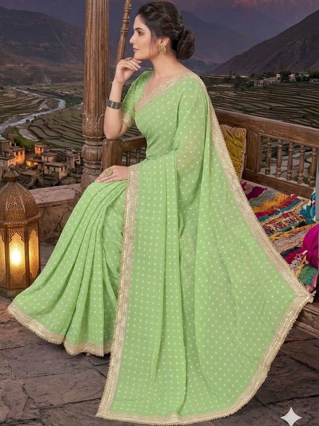 shreecre Bandhani Embroidered Pure Georgette Saree thumbnail 2
