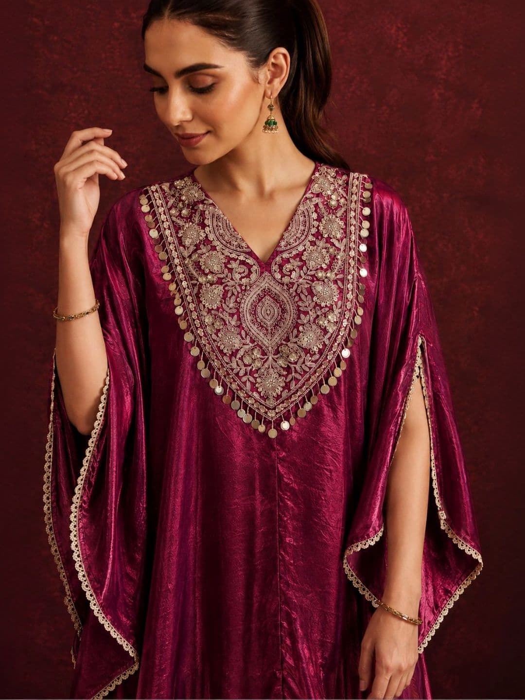 Colors  of Earth Colors of Earth Women Ethnic Motifs Embroidered Regular Mirror Work Pure Silk Kurti with Palazzos thumbnail 5